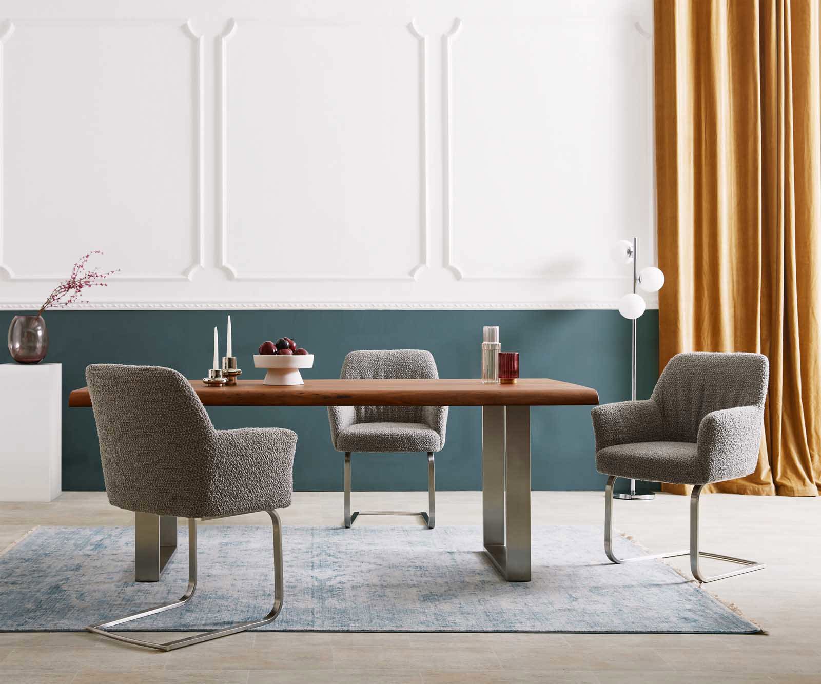 Люлеещ стол с подлакътници Букле Сребристо сив Конзолен крак плосък Неръждаема стомана Покет пружина Xana-Flex 6 Люлеещ стол с подлакътници Букле Сребристо сив Конзолен крак плосък Неръждаема стомана Покет пружина Xana-Flex 6