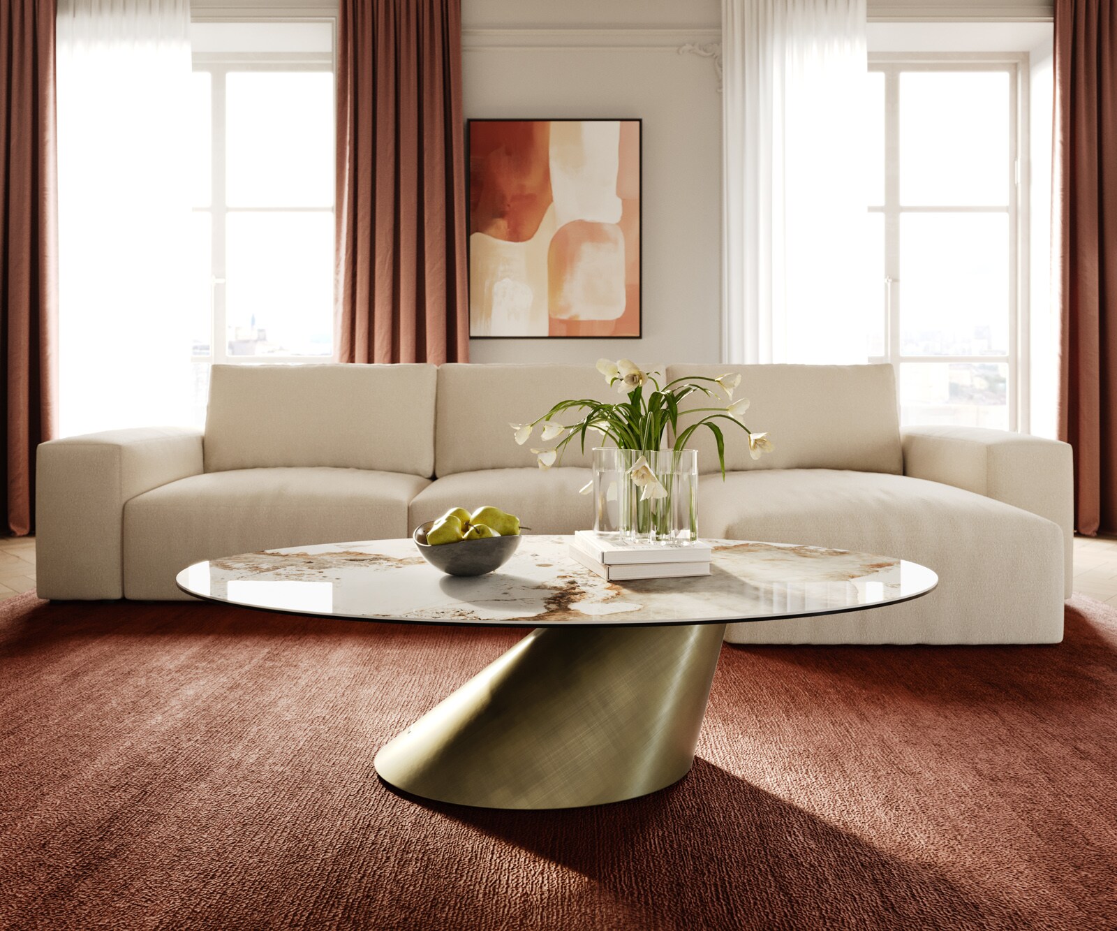 Edge Овална масичка за кафе 140x80 cm керамика Minas Melange Conis Metallic Gold 2