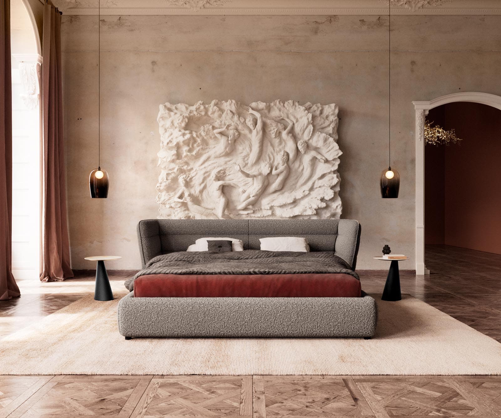 Тапицирана основа за легло Simea 180x200 cm bouclé silver grey 2