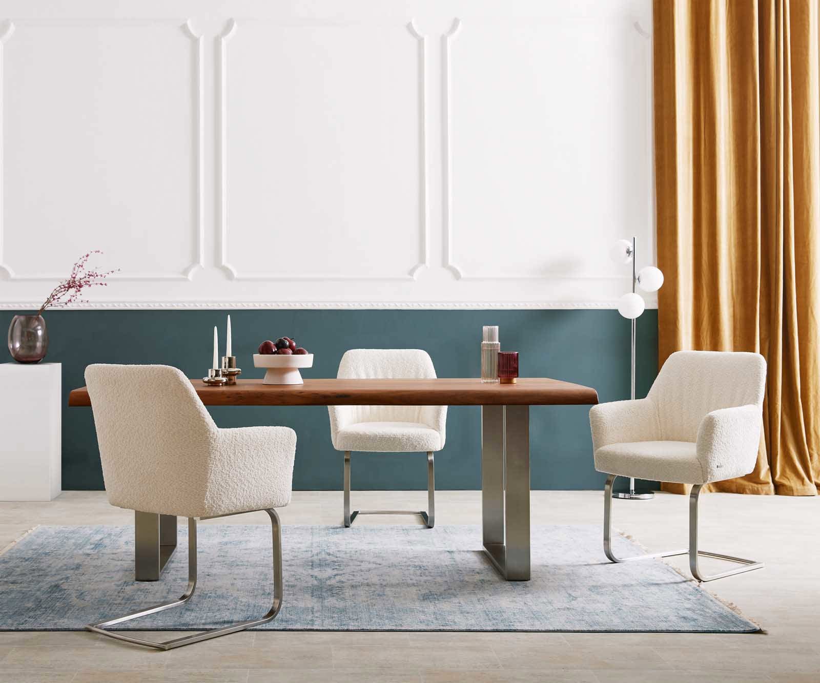 Люлеещ стол с подлакътници Букле Бял Конзолен крак плосък Неръждаема стомана Покет пружина Xana-Flex 6 Люлеещ стол с подлакътници Букле Бял Конзолен крак плосък Неръждаема стомана Покет пружина Xana-Flex 6