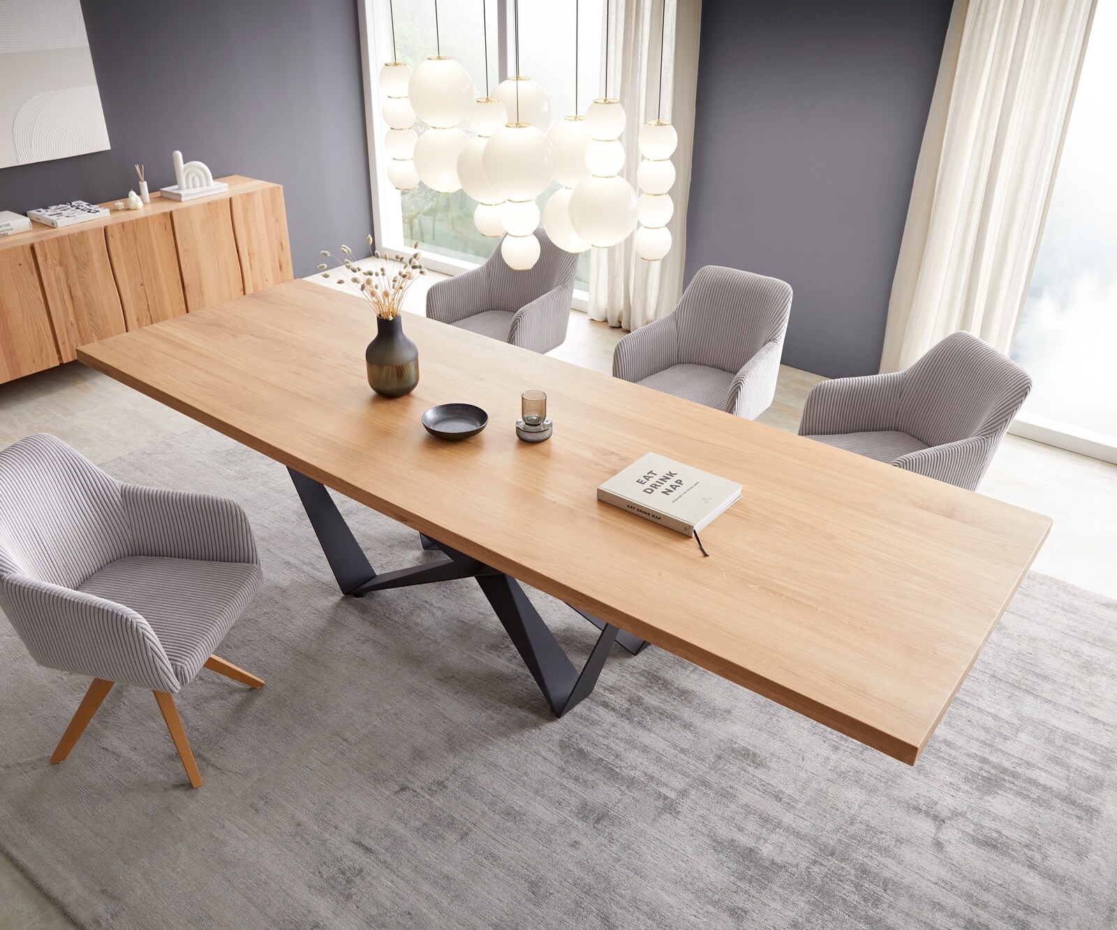 Маса 300x100 Дъб Натурал Spider плоска стомана Черен Edge 4