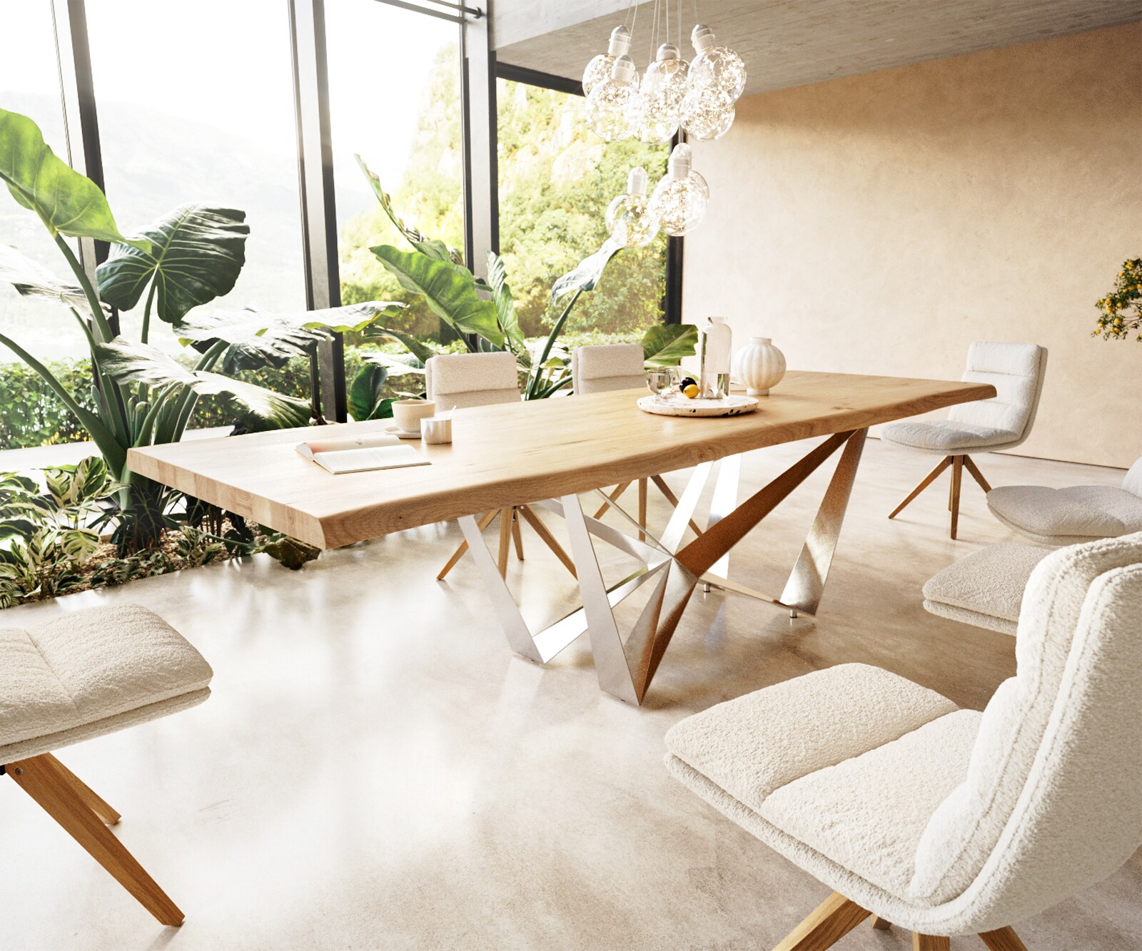 Маса 300x100 Дъб Натурал Spider плоска стомана Неръждаема стомана Edge