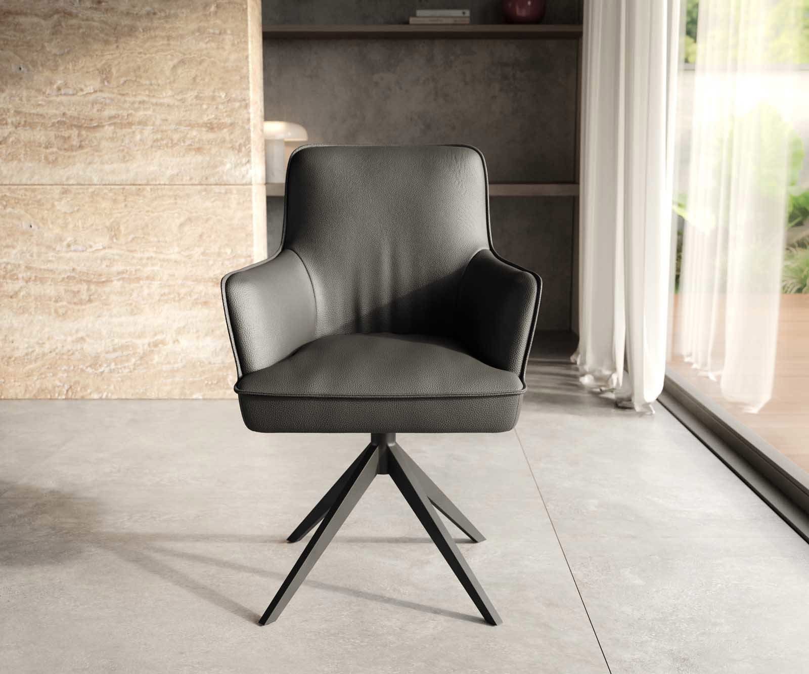 Врътящ се стол с подлакътници Естествена кожа Черен Конус крак плосък Черен 360° въртящ се Покет пружина Heira-Flex 1 Врътящ се стол с подлакътници Естествена кожа Черен Конус крак плосък Черен 360° въртящ се Покет пружина Heira-Flex 1