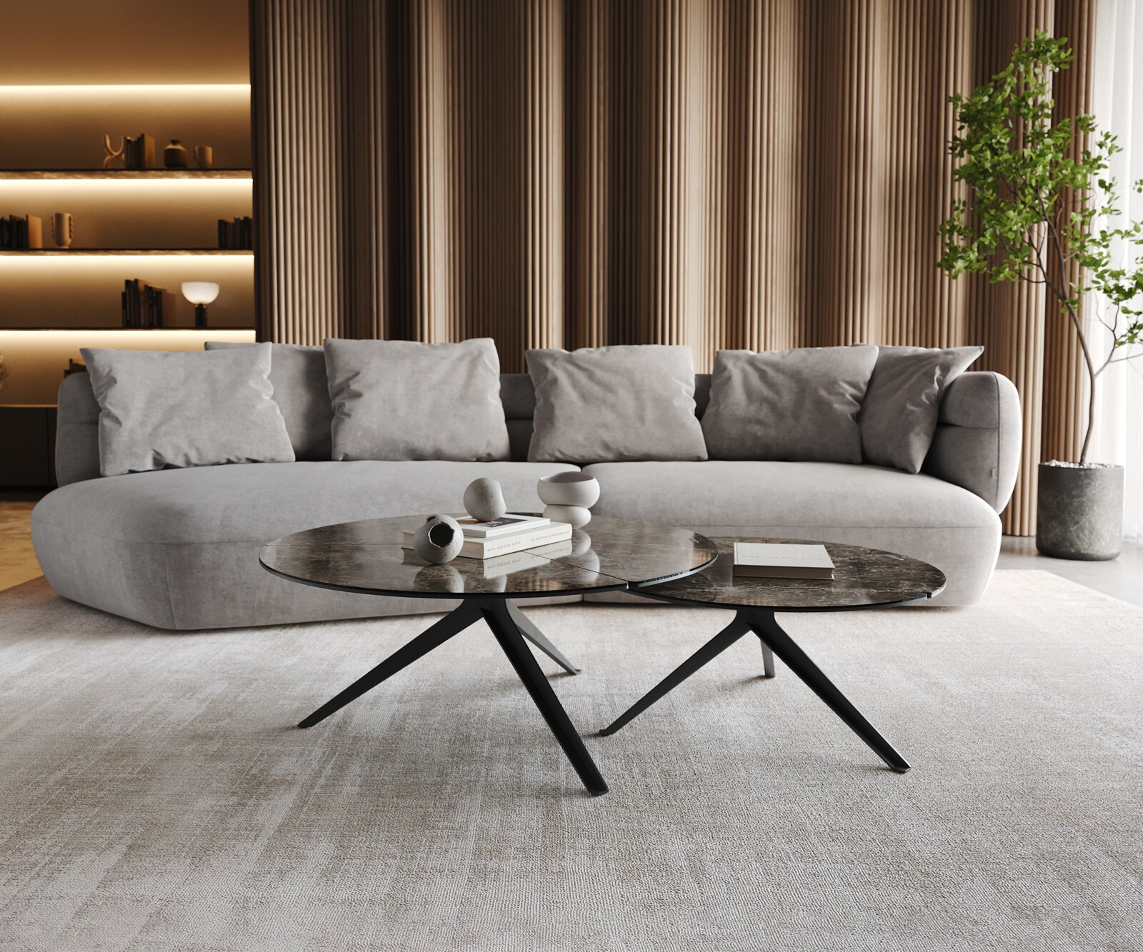 Масичка за кафе Delron 70x70 cm керамика Laminam®Emperador Extra Lucidato Тъмно кафяво Кръстосана основа Плосък метал Черен 5