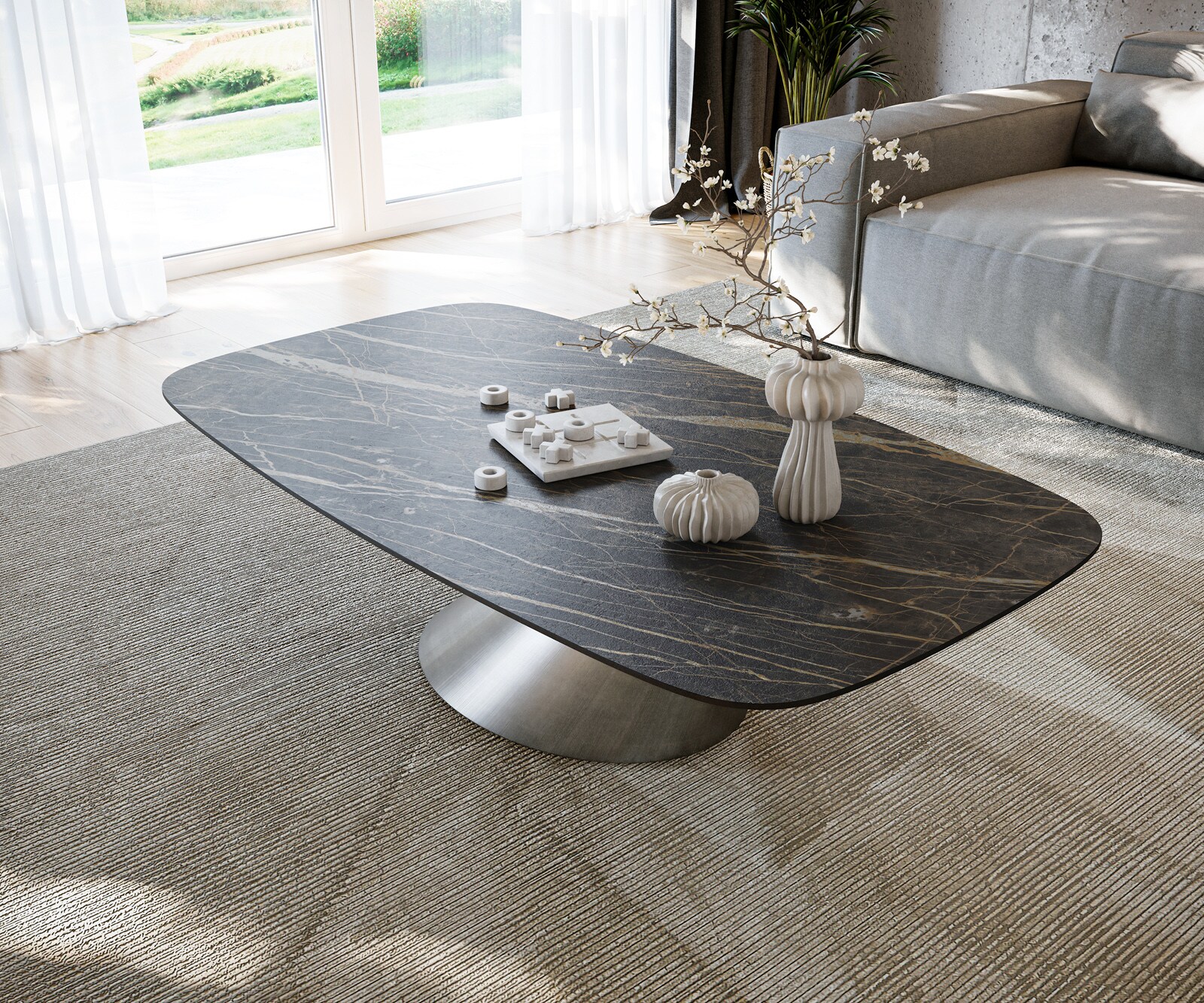 Масичка за кафе Edge Boot 140x80 cm керамика Laminam® Noir Desir Brown Conis Metallic Silver 3