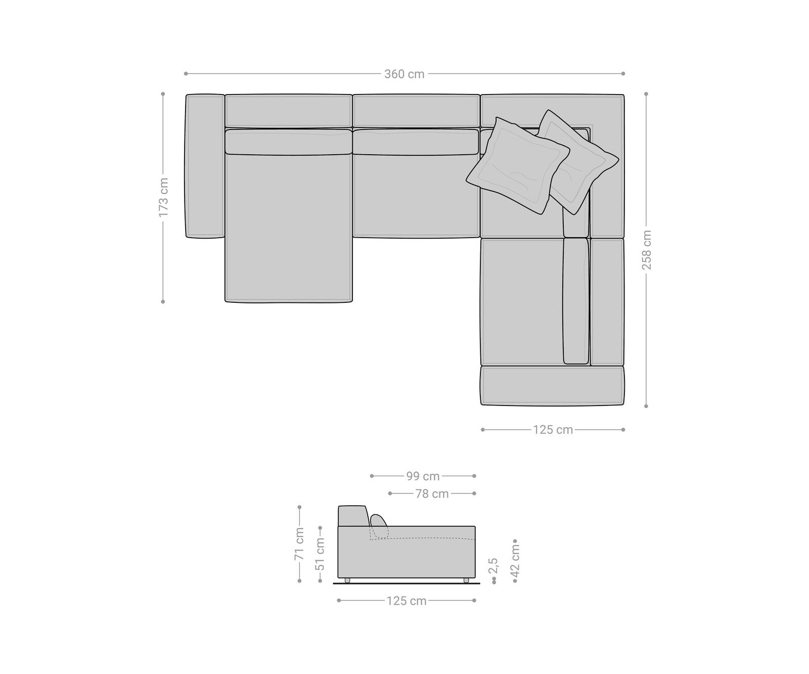  XL 360x260 cm Корд Сребристо сив Лежанка вариации Sirpio 6