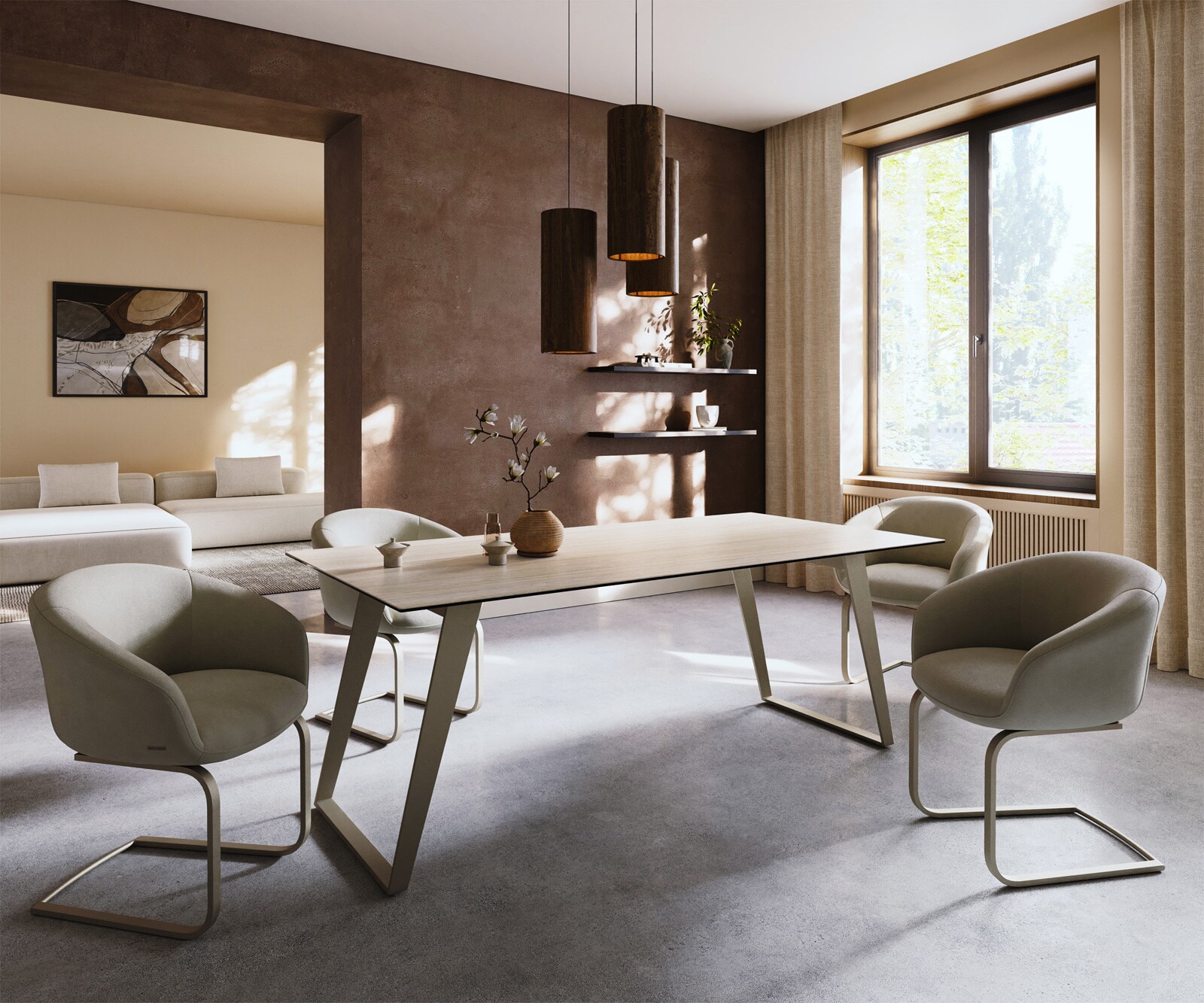 Трапезна маса Edge 200x100, керамика Laminam „®“, Travertino Bianco, кремаво-бяла, метал, наклонена повърхност с ефект „Титан“ 6