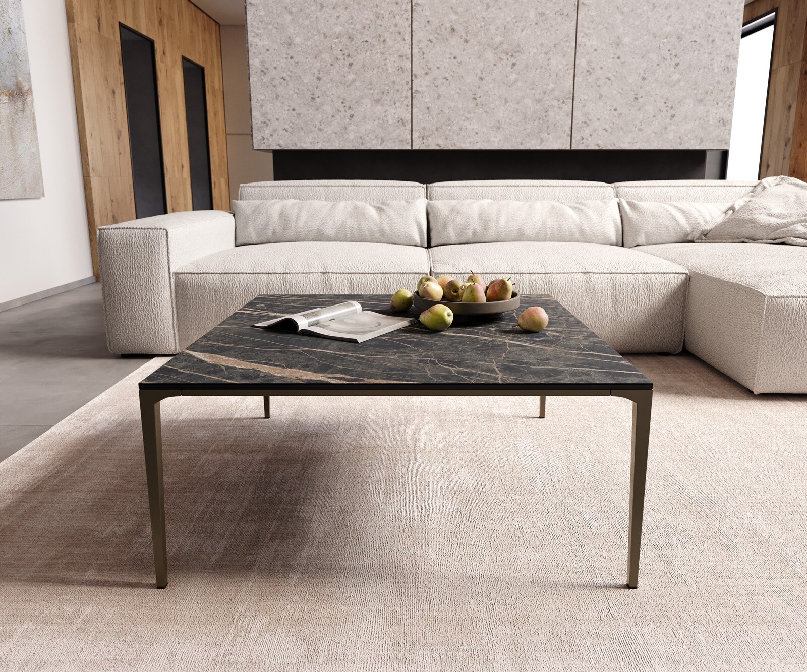Холна маса 85x85 cm Керамика Laminam®Noir Desir Кафяв Основа Метал Ефектен финиш Titan Levente 1