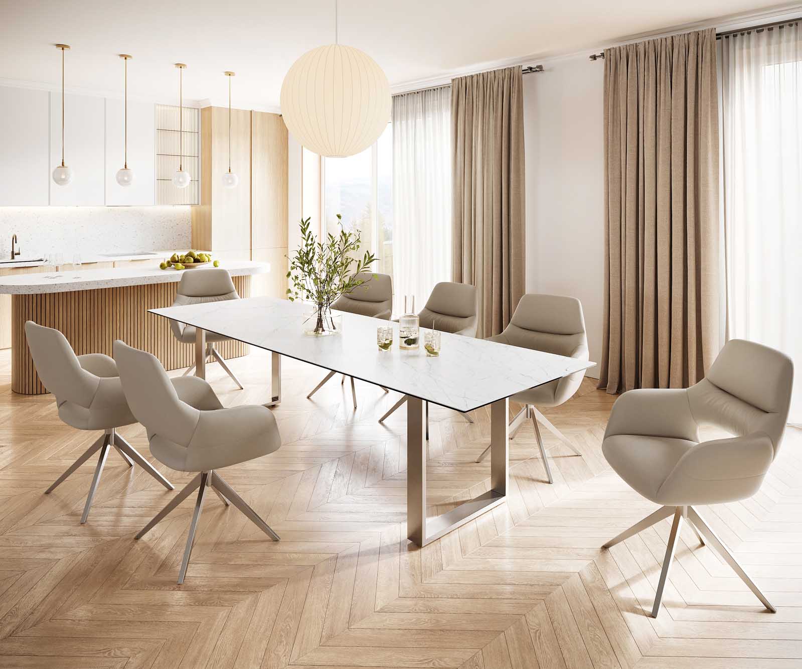 Маса 300x100 Keramik Laminam® Statuarietto Бял Неръждаема стомана Тесен профил Edge 6