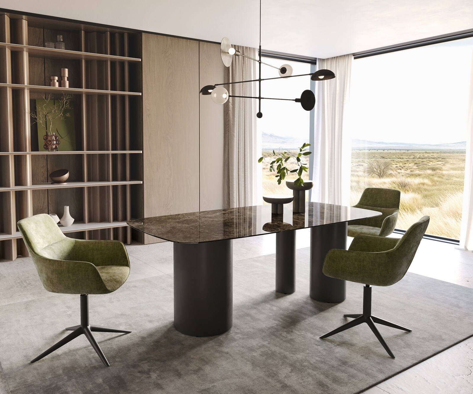 Трапезна маса Edge Boot 200x100, керамика Laminam „®“, „Emperador Extra Lucidato“, тъмнокафяво, „Troa“, метал, черно 6