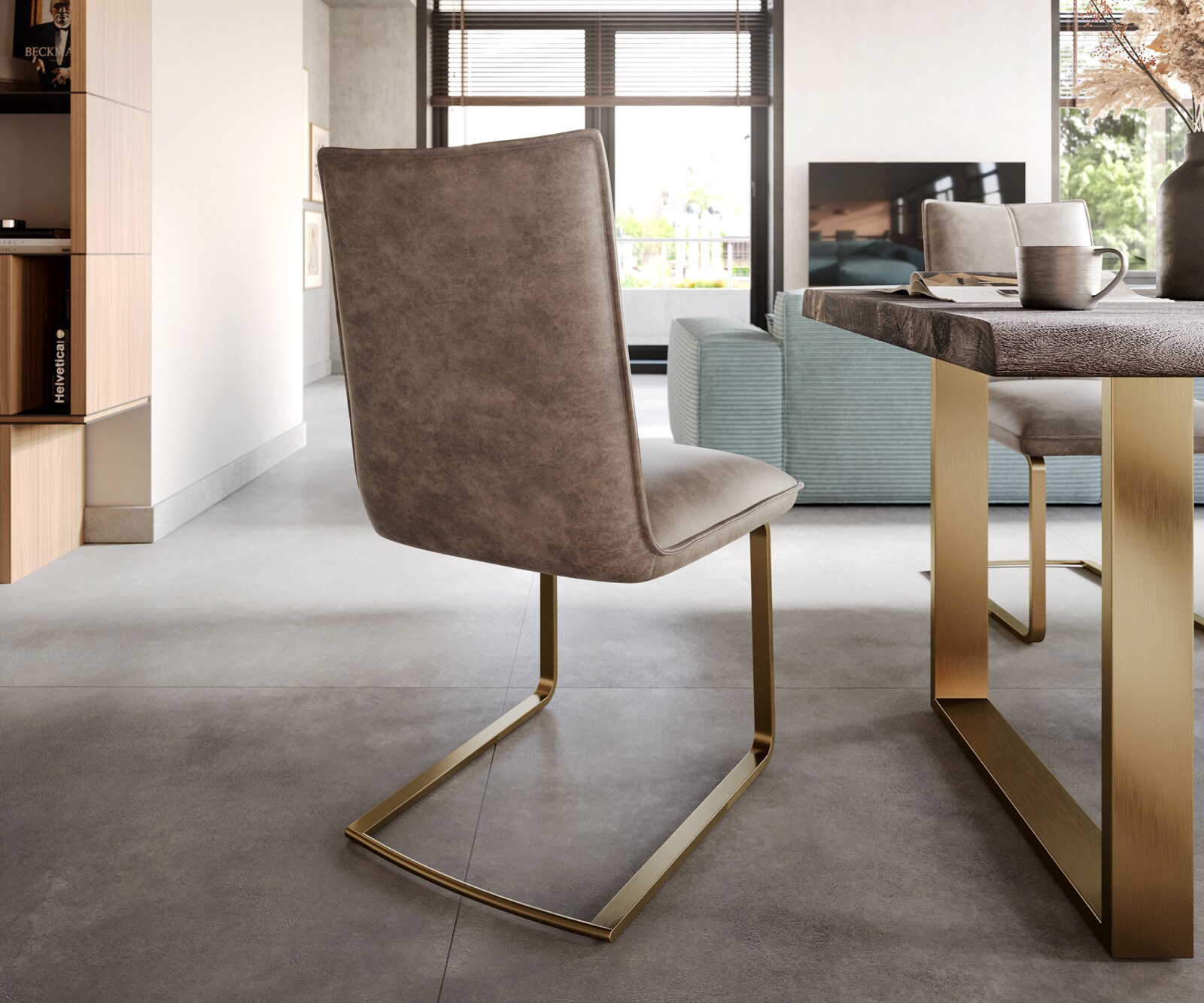 Люлеещ стол Таупе Винтидж Конзолен крак плосък Злато  Покет пружина Lelio-Flex 4