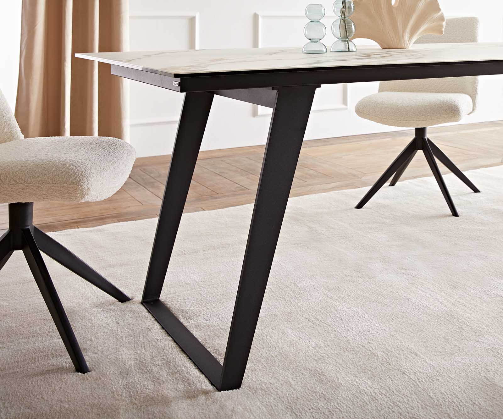 Маса 200x100 Keramik Calacatta Luxe Бял-Злато-Сив Метал под ъгъл Черен Edge 6