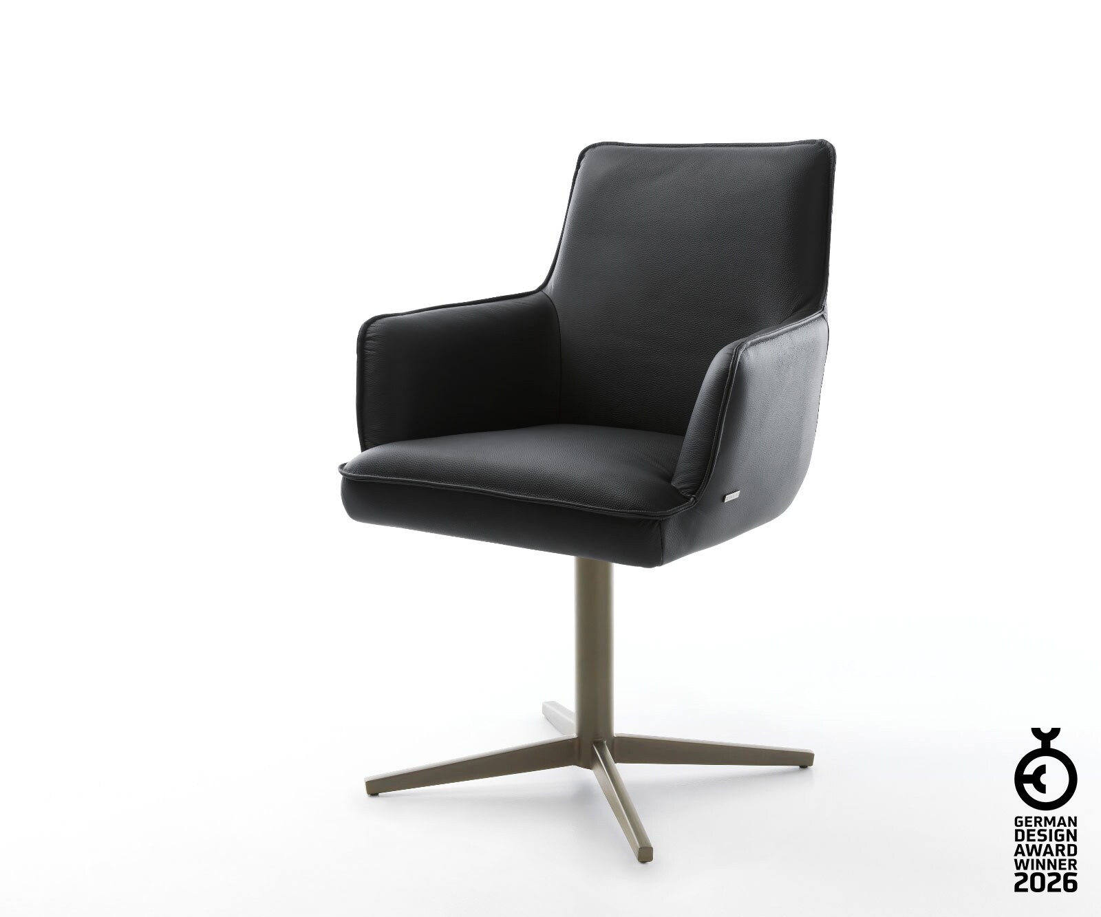 Врътящ се стол с подлакътници Естествена кожа Черен Офис основа  Titan 360° въртящ се Покет пружина Heira-Flex