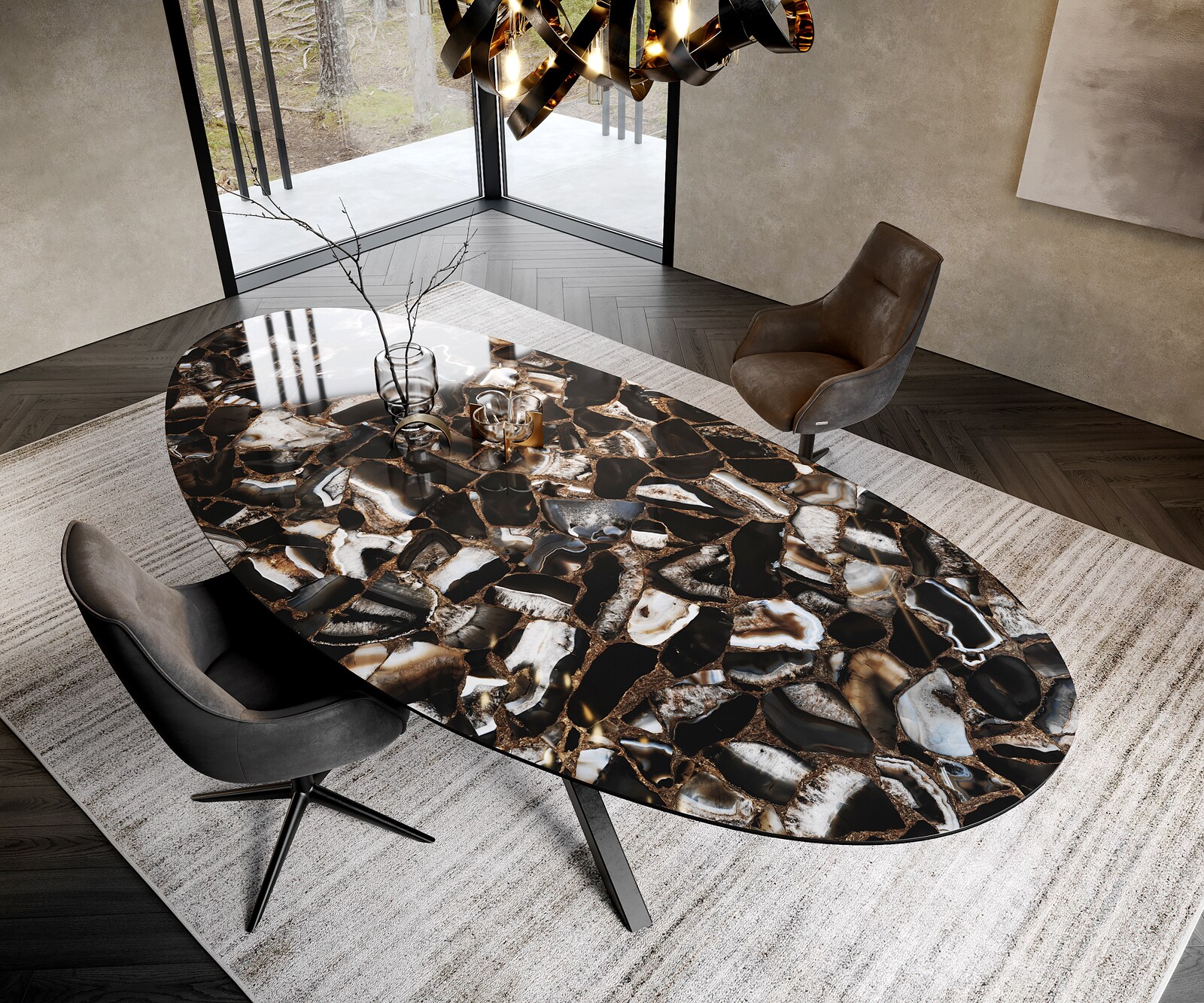 Трапезна маса Edge Oval 280x130 см, керамика Iris FMG Agatablack, кръстообразна рамка, правоъгълна, черна 2