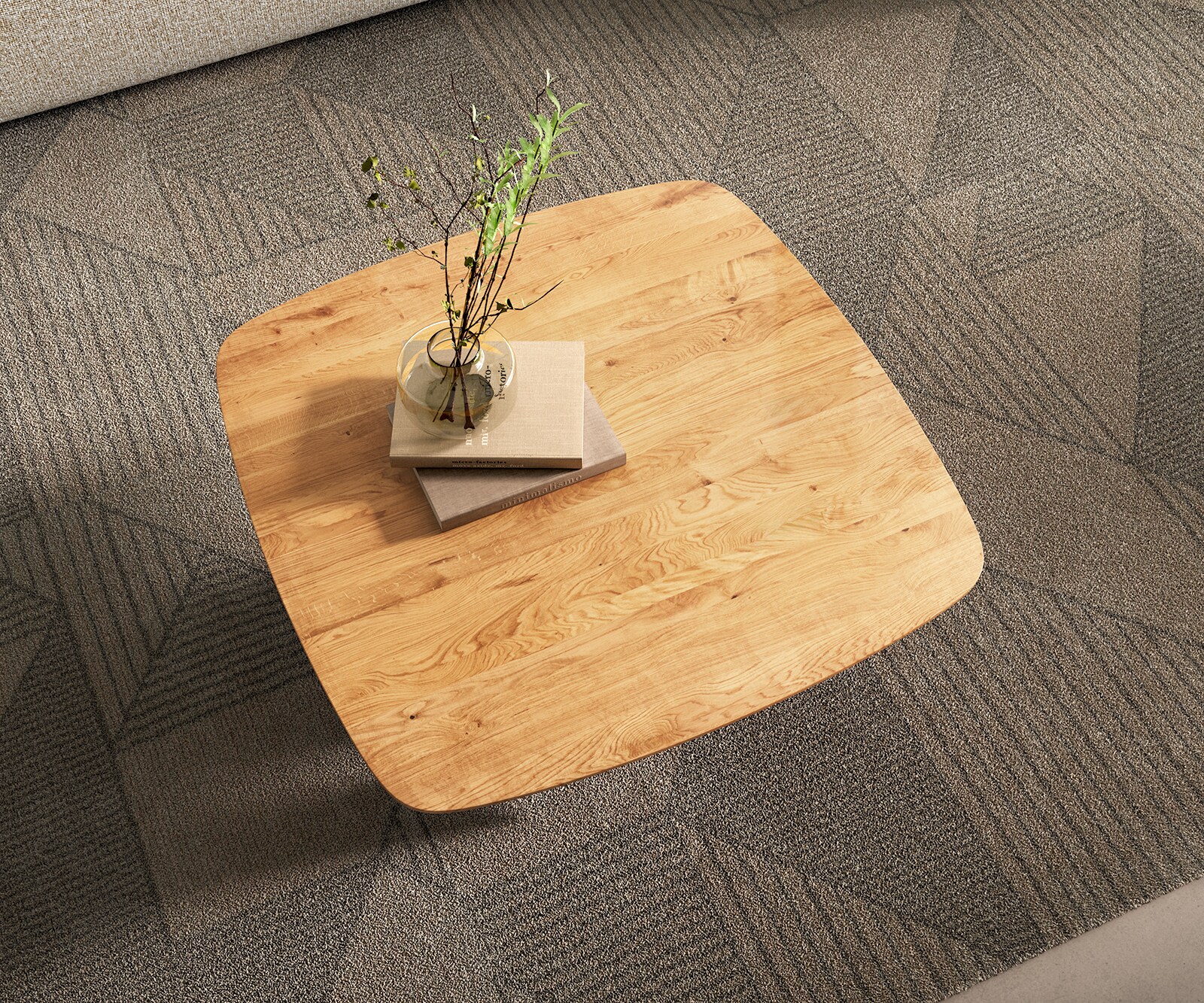 Масичка за кафе Edge Boot 90x90 cm естествен дъб швейцарски ръб Parabi металик сребро 3