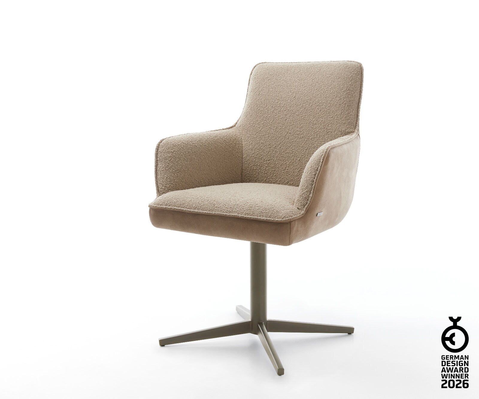 Врътящ се стол с подлакътници Комбинация от дамаски Сиво-Кафяв Офис основа  Titan 360° въртящ се Покет пружина Heira-Flex