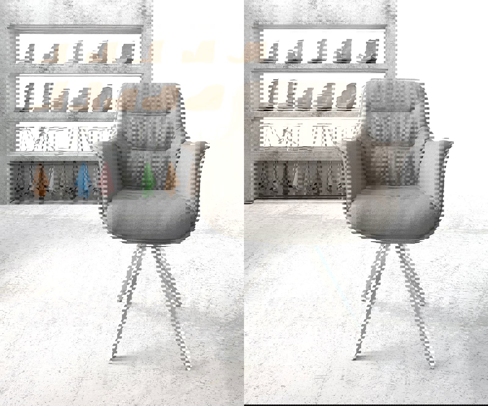 Врътящ се стол Ивици СветлоСив Конус крак  Неръждаема стомана 180° въртящ се Kaira-Flex 1