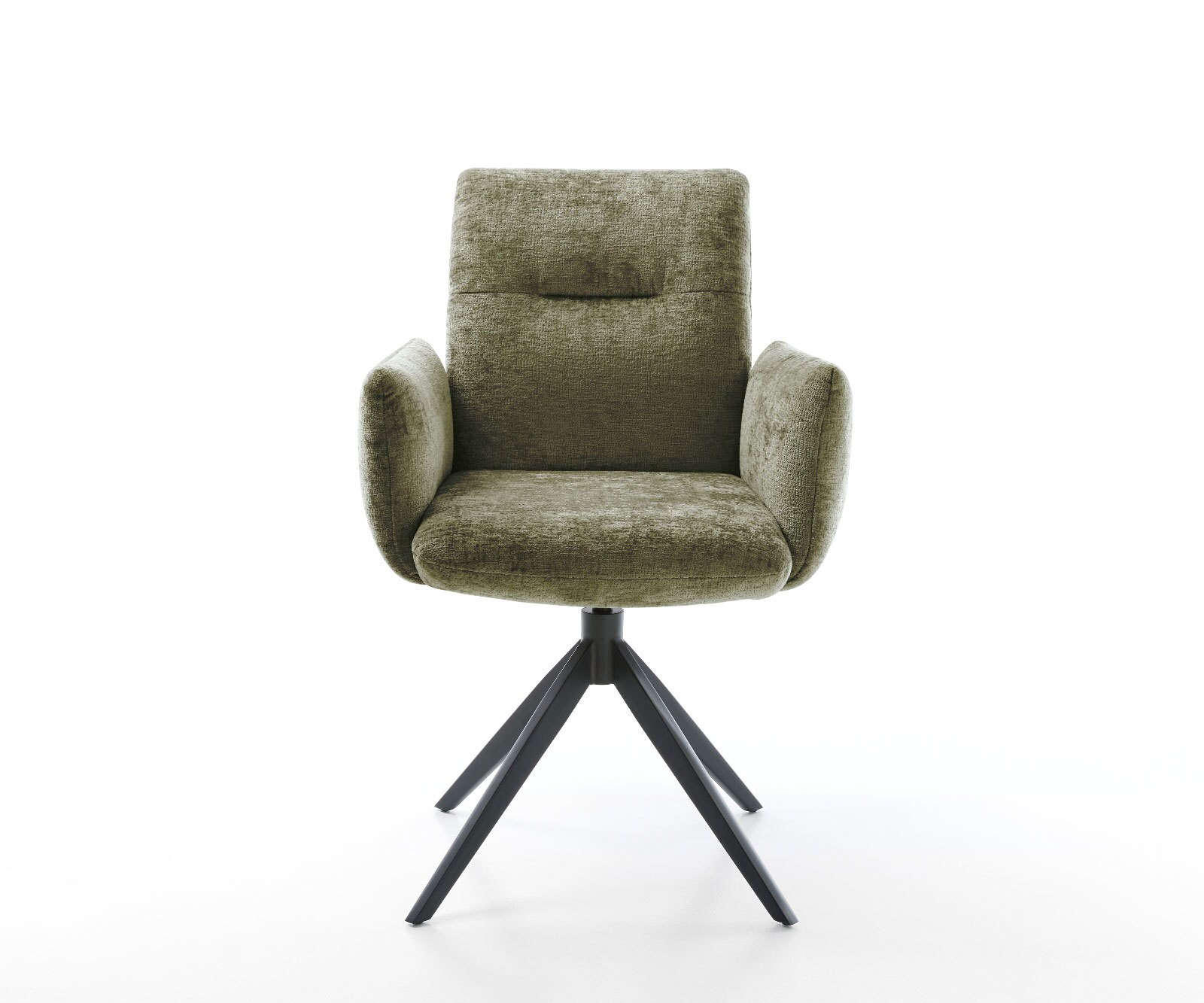 Врътящ се стол с подлакътници Шенил Маслина Конус крак плосък Черен 360° въртящ се Люлеещ се Покет пружина Jova-Flex 2