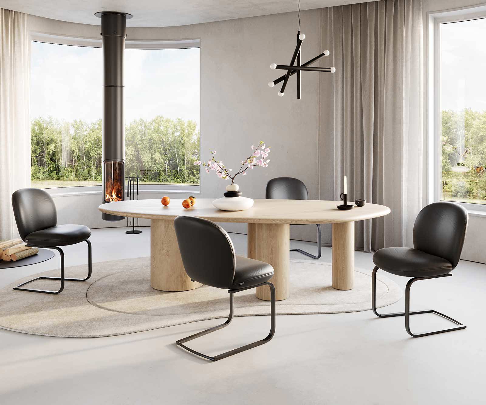 Люлеещ стол Естествена кожа Черен Конзолен крак плосък Черен Покет пружина Nube-Flex 4