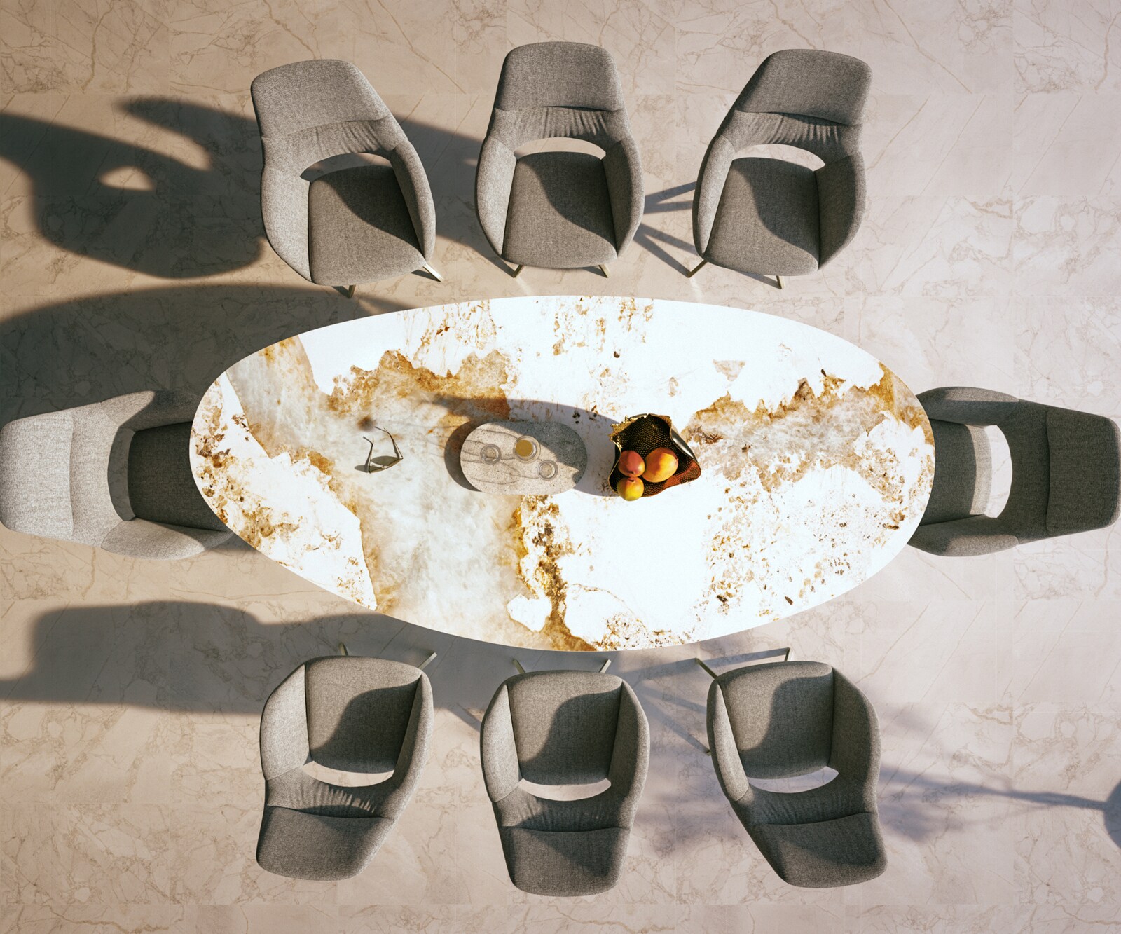 Маса Edge Овал 280x130 см, керамика Minas Melange, бяло-бежова, подходяща за външна употреба, кръстосана рамка, правоъгълна, неръждаема стомана 6