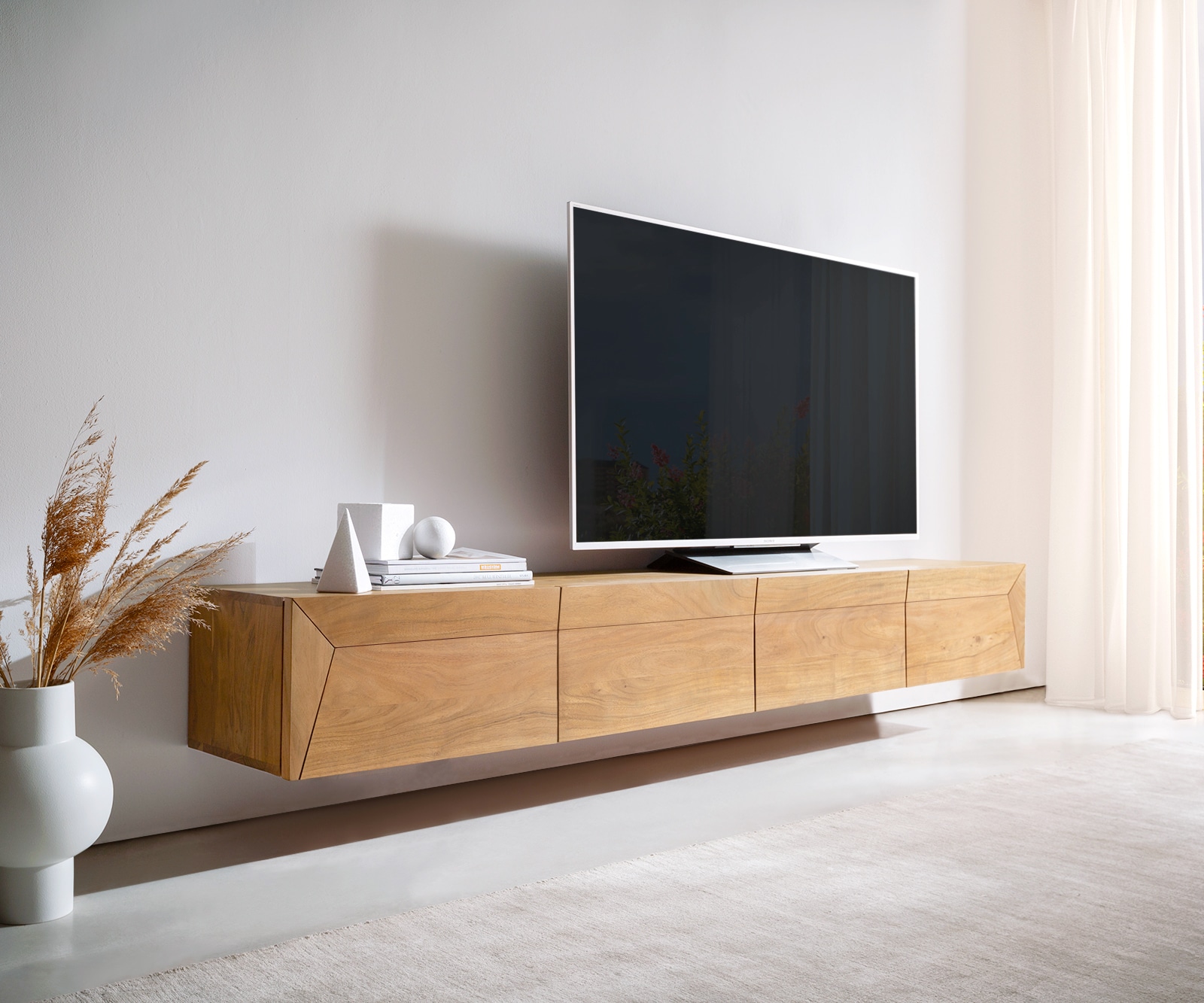 Нисък шкаф 220 cm Акация Натурал 4 Врати висящ Kayu