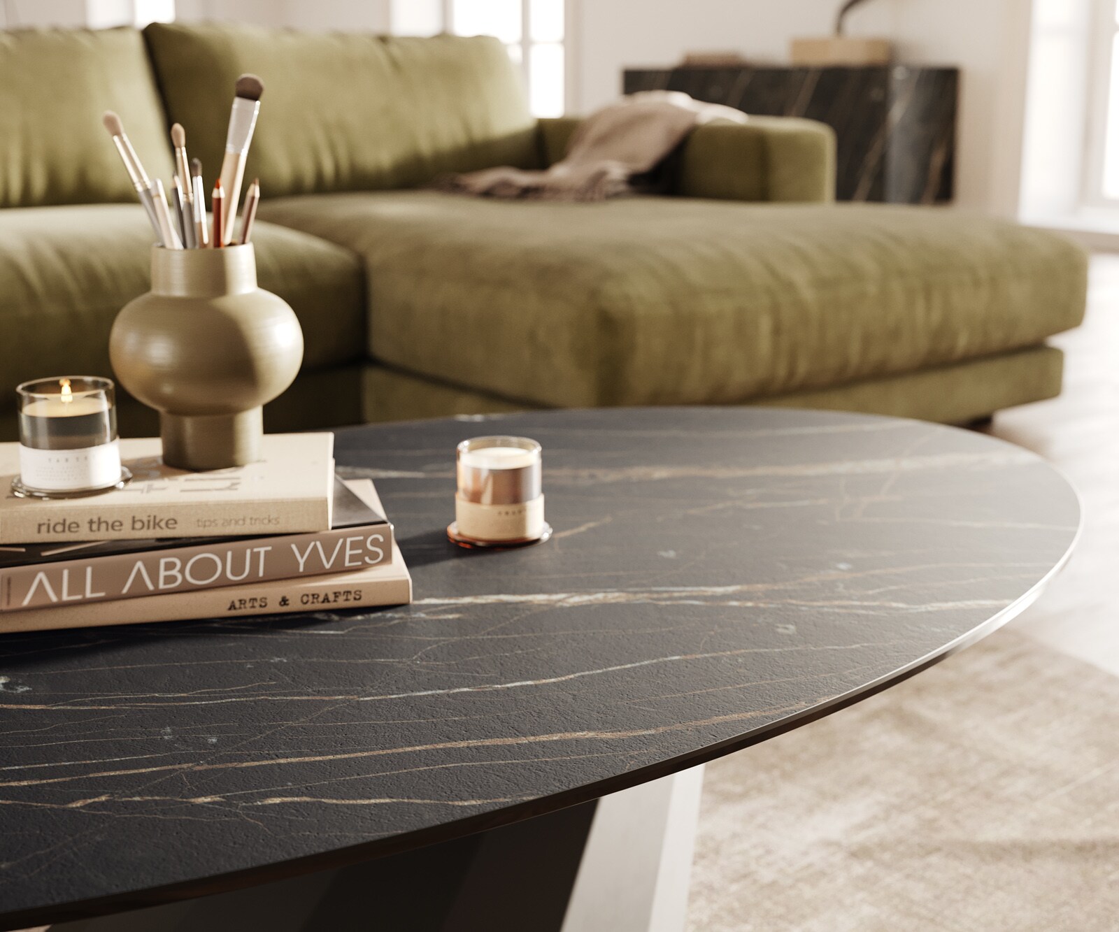 Масичка за кафе Edge Oval 140x80 cm Ceramic Laminam® Noir Desir Brown Parabi Metal Black 5