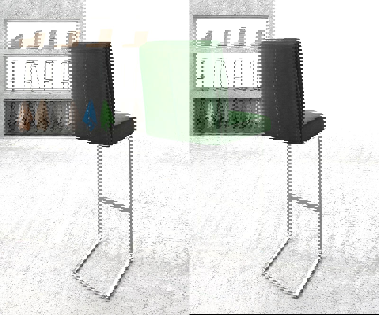 Бар стол Кадифе Зелен Конзолен крак плосък Неръждаема стомана Pela-Flex 3