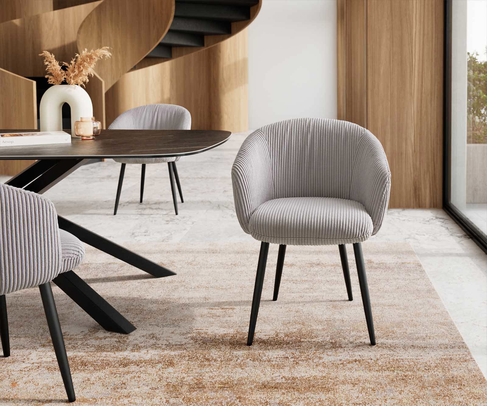 Стол Корд Сребристосив 4-крака Прави Черни Покет пружина Caja-Flex 1 Стол Корд Сребристосив 4-крака Прави Черни Покет пружина Caja-Flex 1