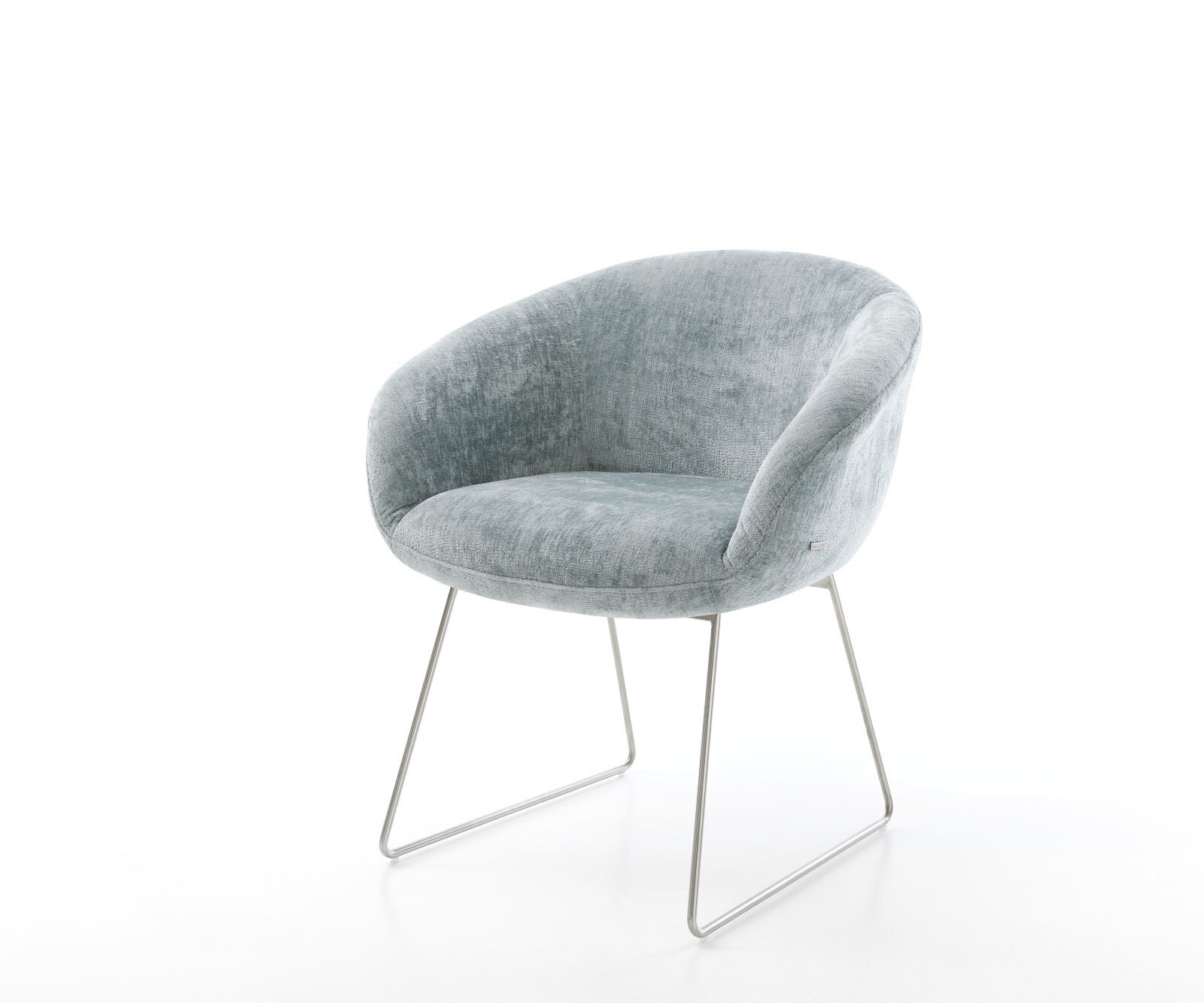 Трапезен стол с подлакътници Шенил Пастелено син Извити крака Неръждаема стомана Покет пружина Vinka-Flex 1