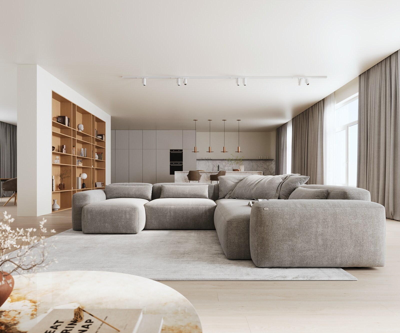 Дневен кът Freestyle 360x290 cm структурирана тъкан мека сива прошивка 1