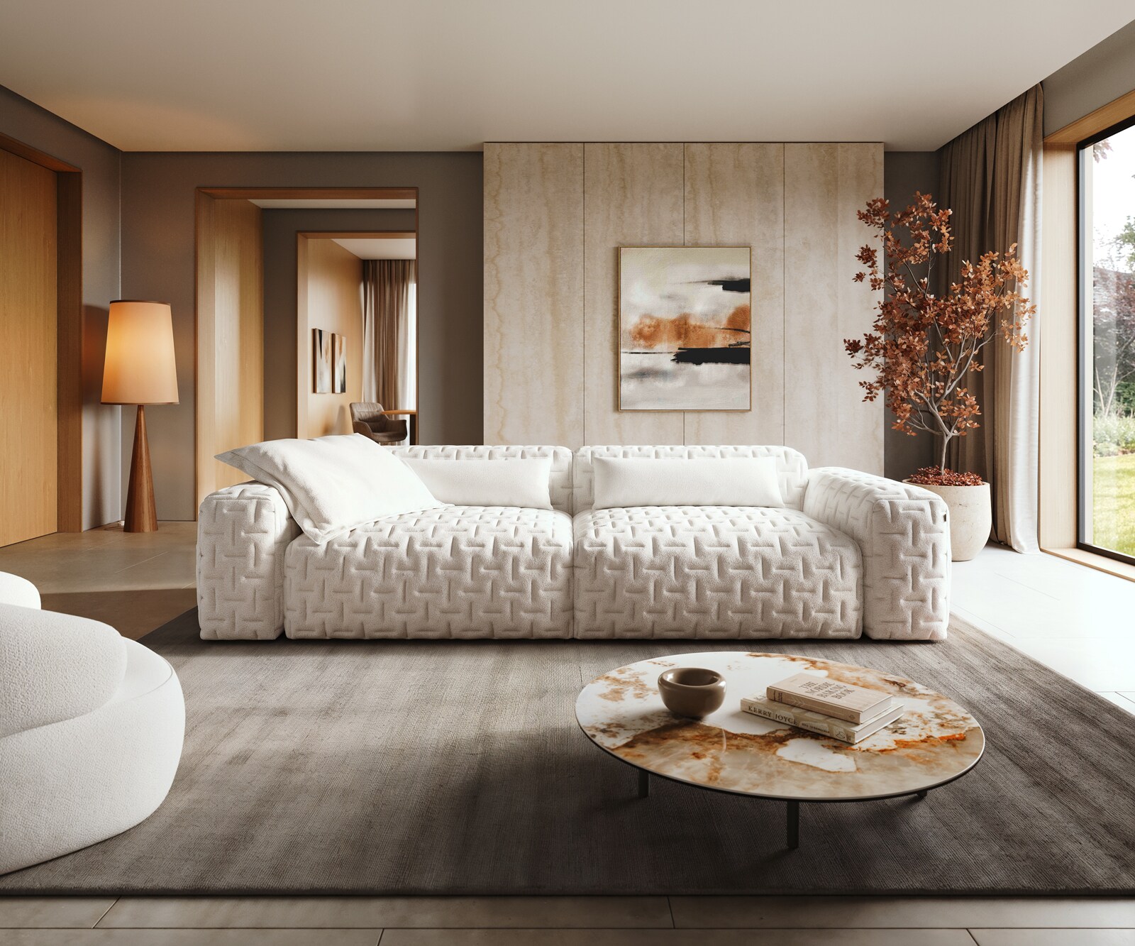 Голям диван Freestyle 280x110 cm Bouclé Soft Beige Quilted 1