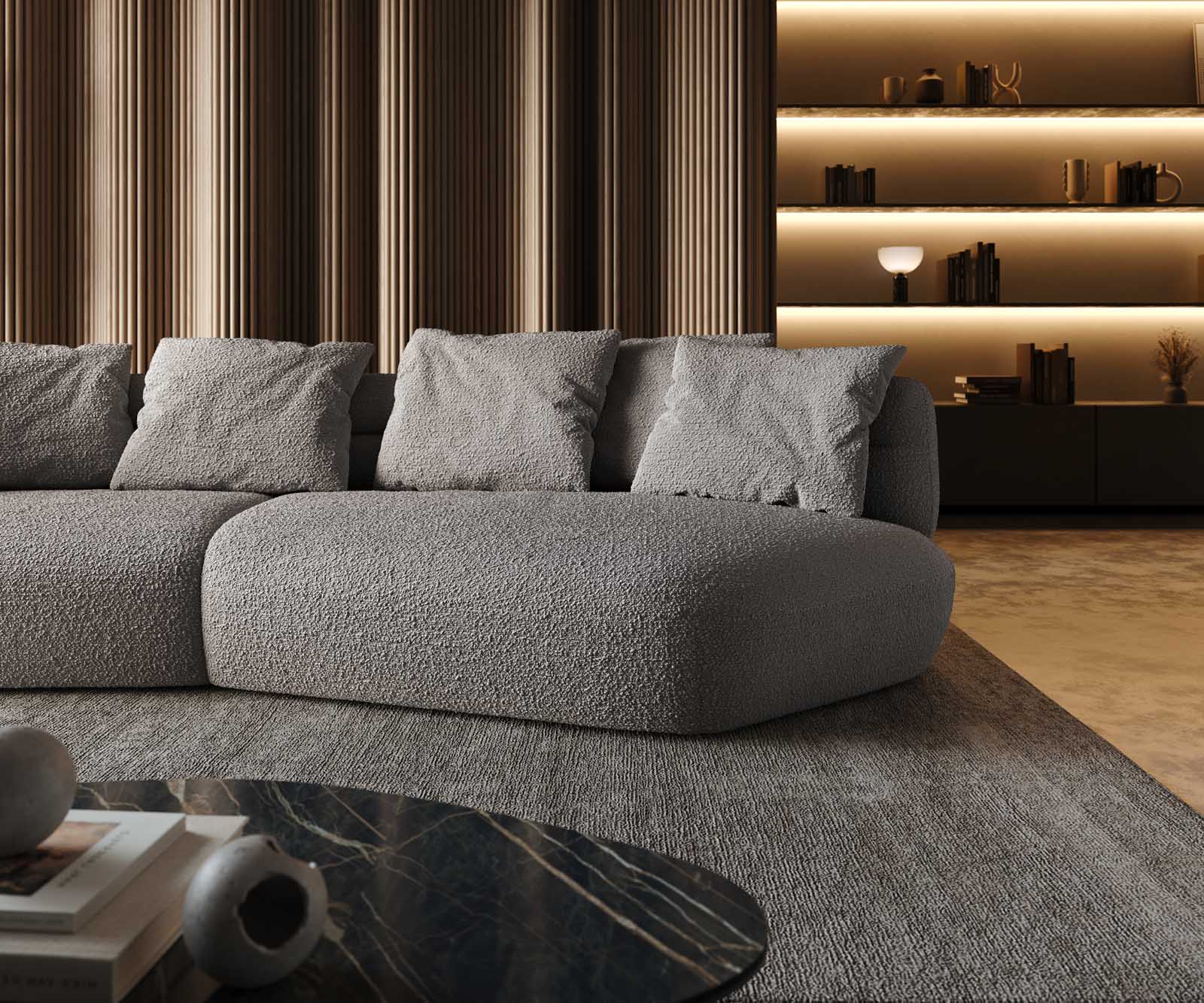 Диван Roya 320x140 cm Bouclé сребристо сив 4