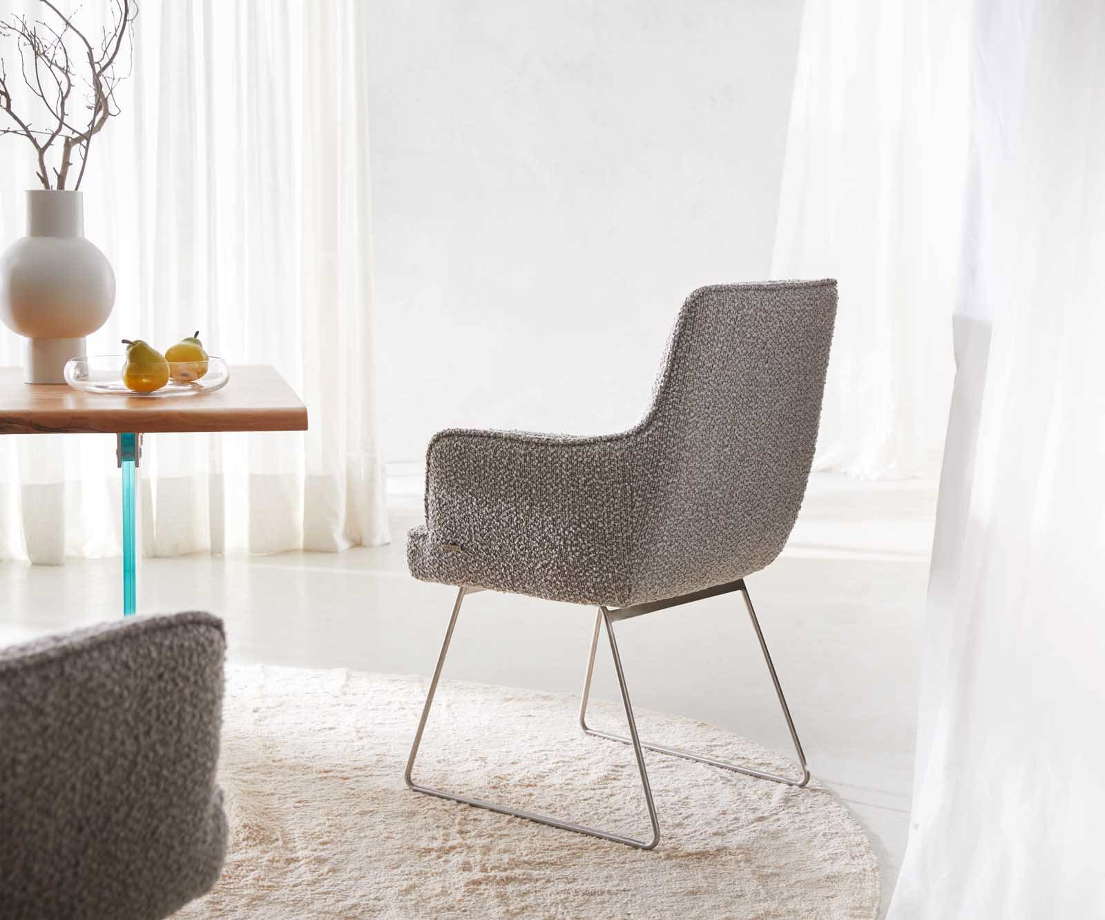 Стол Букле Сребристосив Извити крака Неръждаема стомана Покет пружина Heira-Flex 4 Стол Букле Сребристосив Извити крака Неръждаема стомана Покет пружина Heira-Flex 4