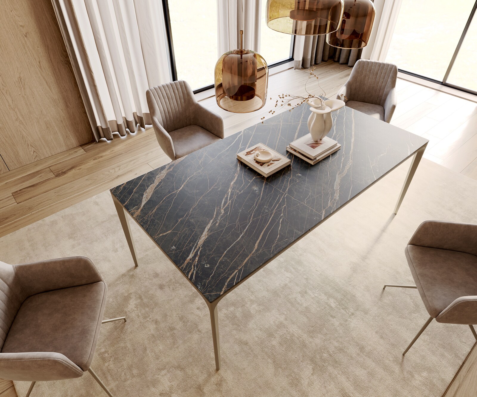 Маса 200x100 cm Keramik Laminam®Noir Desir Кафяв Рамка Aluminium Escina 4