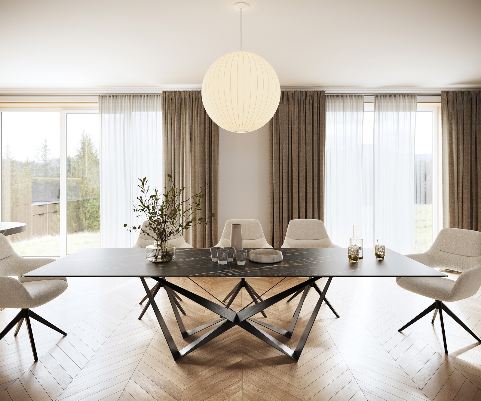 Маса 300x100cm Keramik Laminam®Noir Desir Кафяв среден крак плоска стомана Черен Edge 1