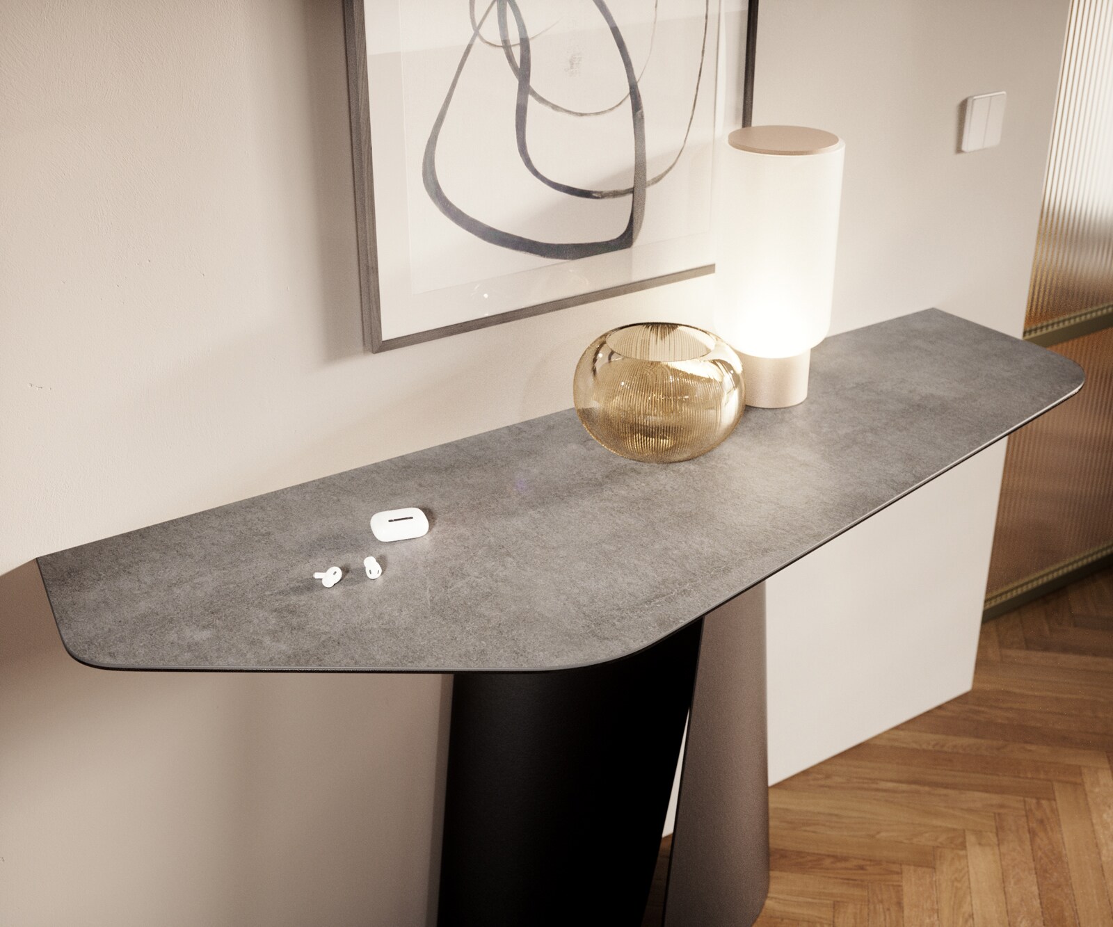 Конзолна маса Edge Polygonal 140x50 см, керамика, бетон, сиво, Livos, метал, черно 6