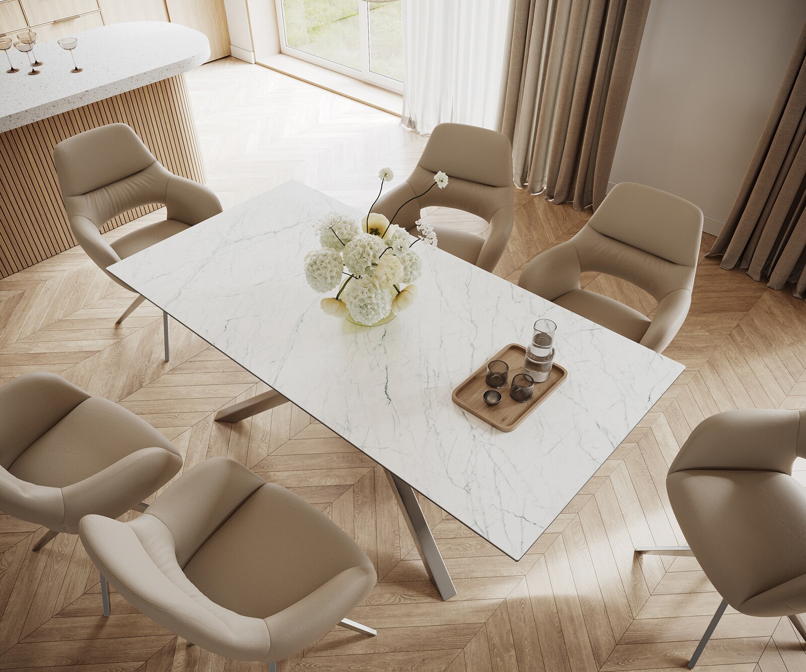 Маса 200x100cm Keramik Laminam®Statuarietto Бял КръстРамка Правоъгълник Неръждаема стомана Edge 3