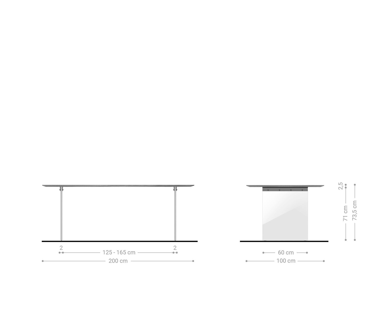 Маса 200x100 cm Акация Натурал Рамка Стъкло Швейцарски ръб Edge 5