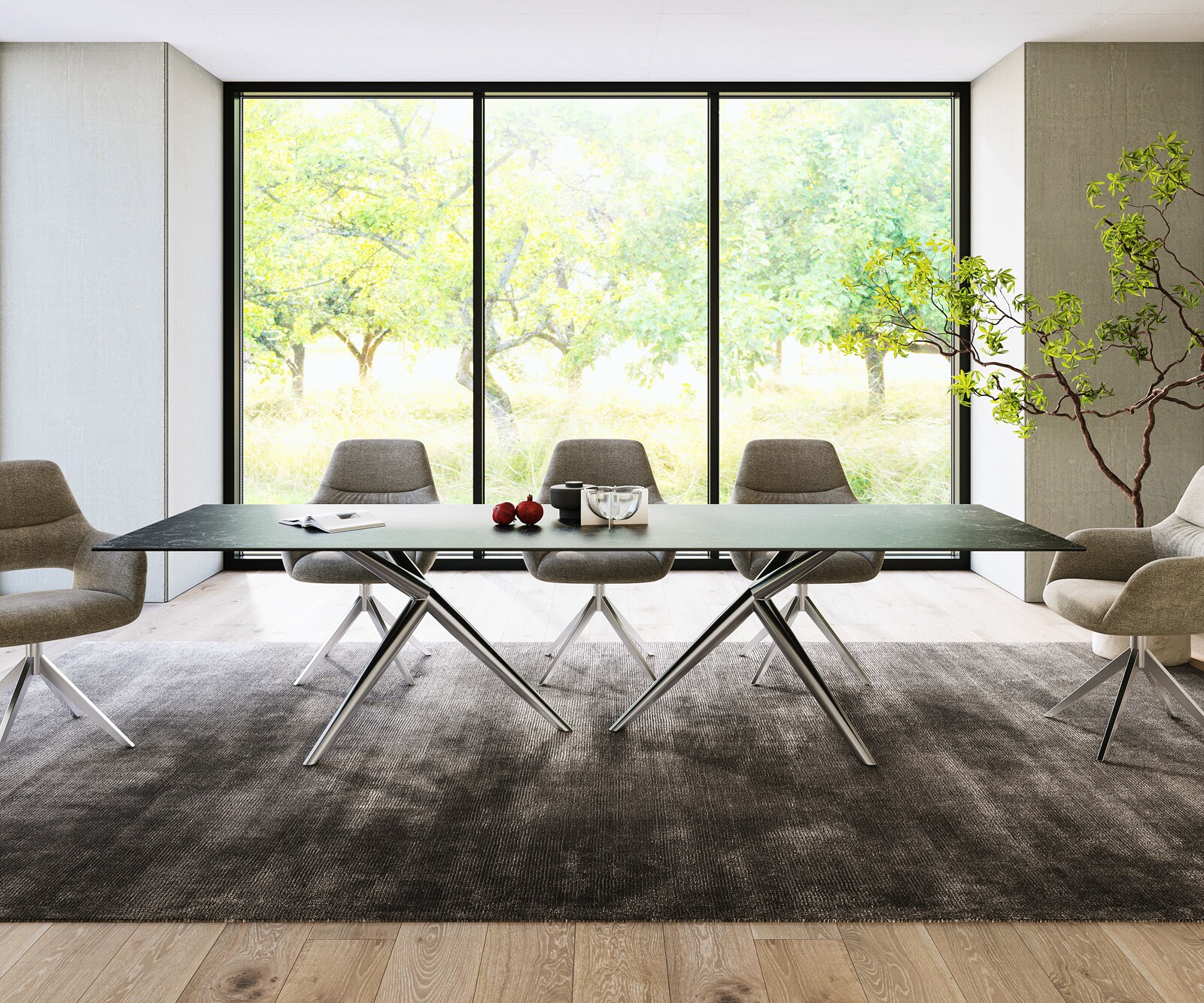 Трапезна маса Edge 300x100, керамика Laminam „®“, „Nero Greco“, „Anthrazit“, „Estelar“, кръгла, от неръждаема стомана 1