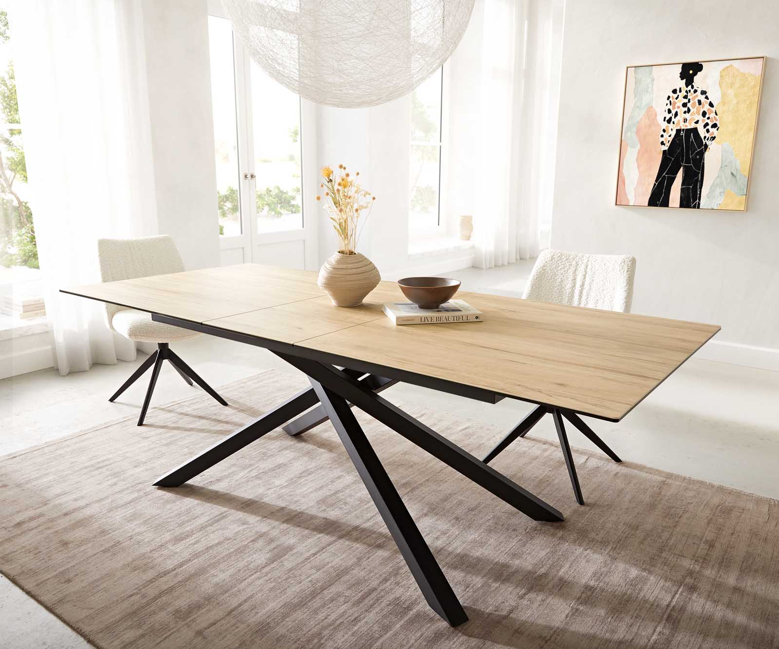 Маса 180-220x100 Keramik Laminam® Sabbia Дъбцвят КръстРамка Правоъгълник Черен разтегателна Edge 6
