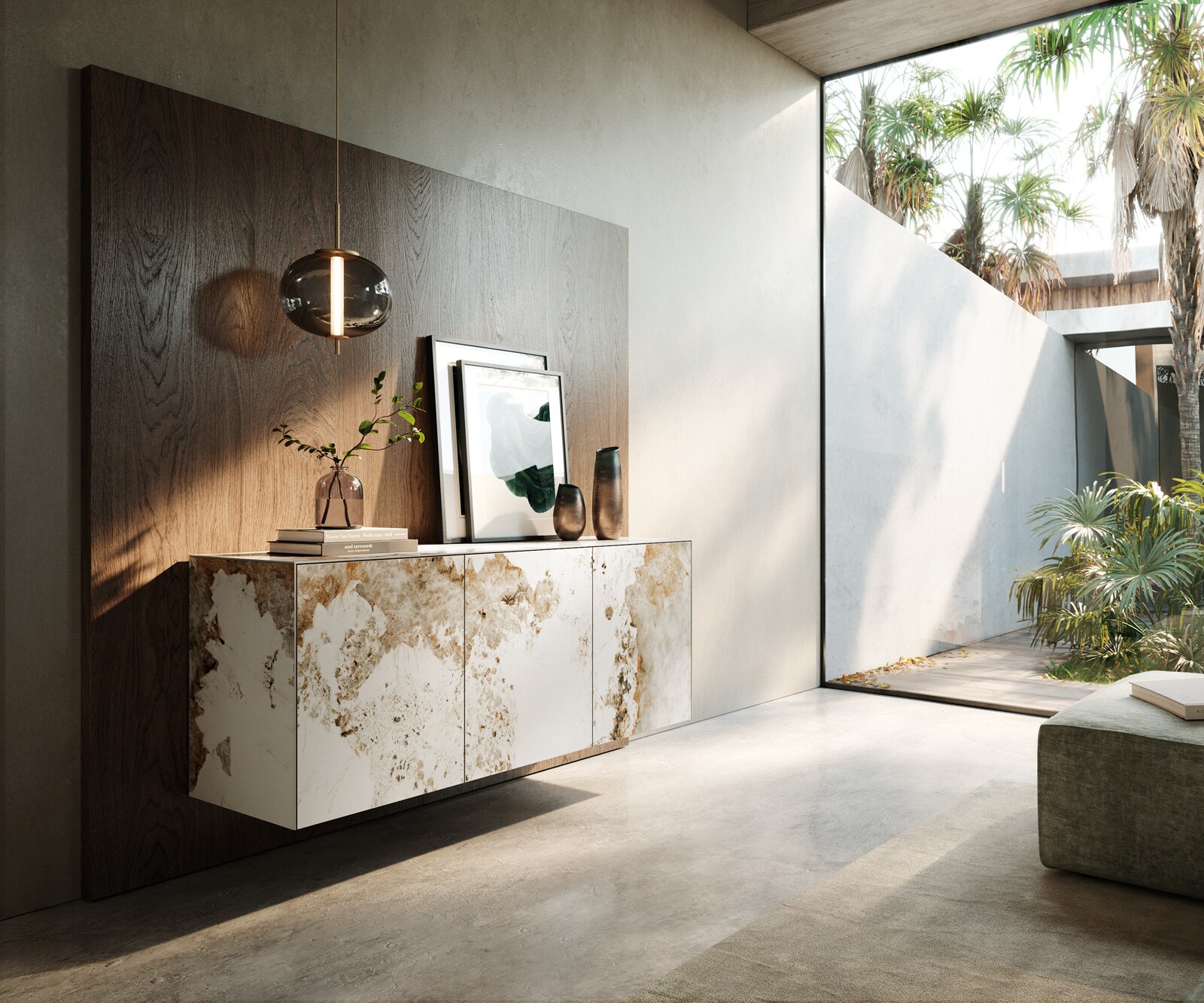 Шкаф Cuor 150 см Керамичен Minas Melange Бяло-бежово 3 врати Плаващ 1