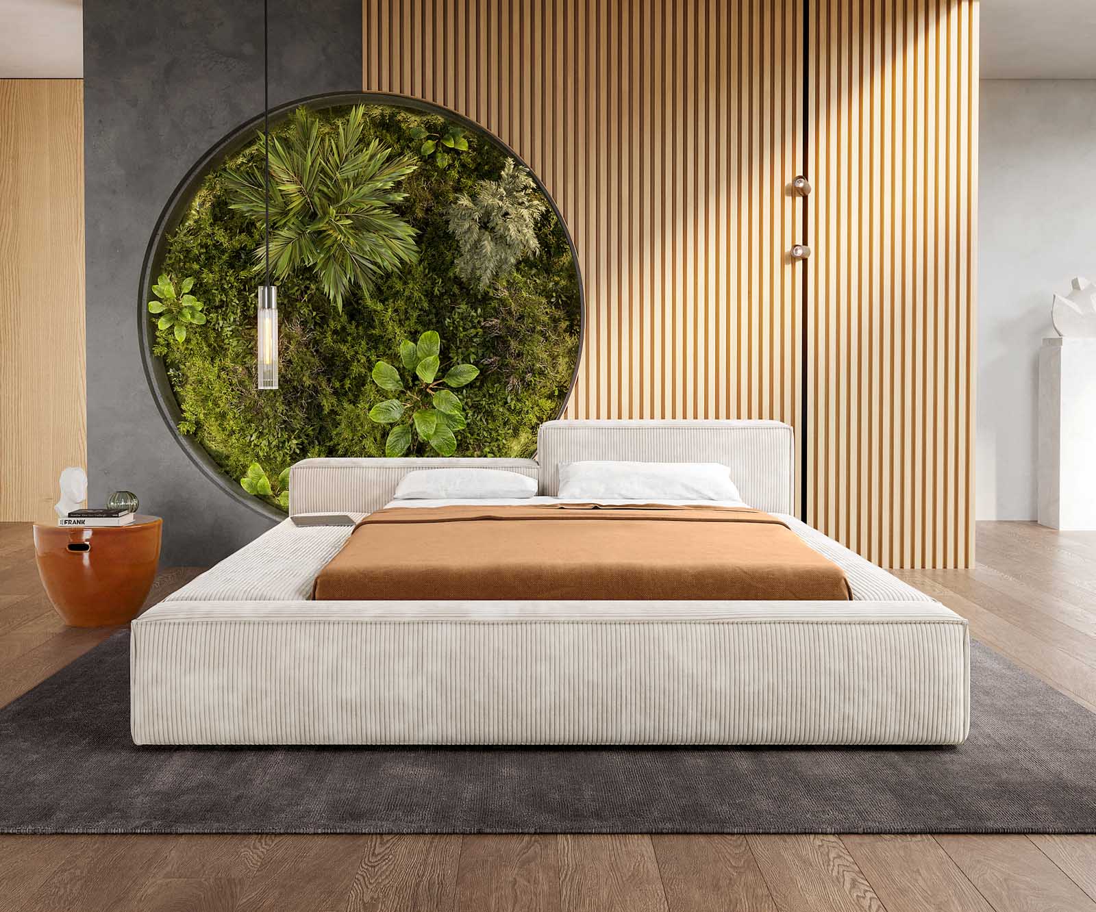 Тапицирано легло Kalinea 140x200 cm Cord бежово 2