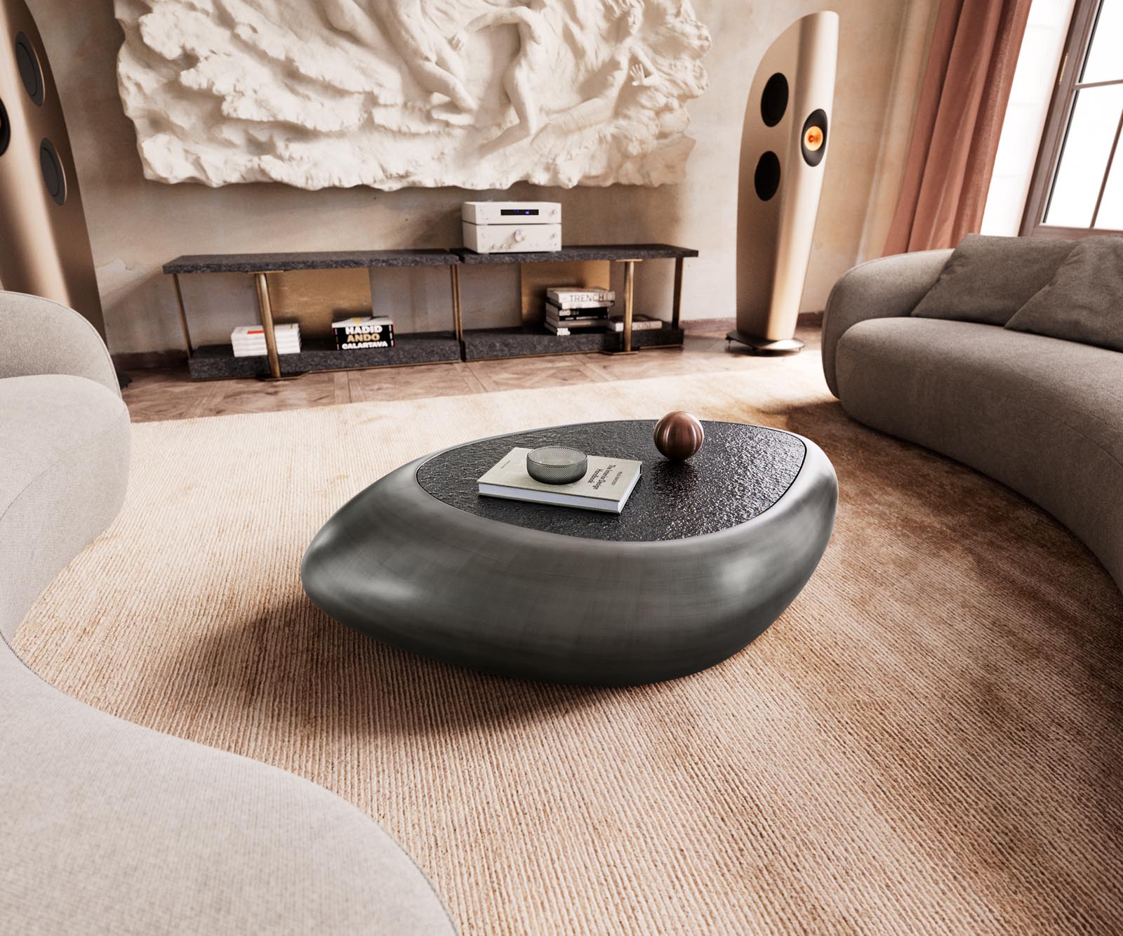 Масичка за кафе Sagana 120x80 cm сребрист металик със сиво релефно стъкло 1