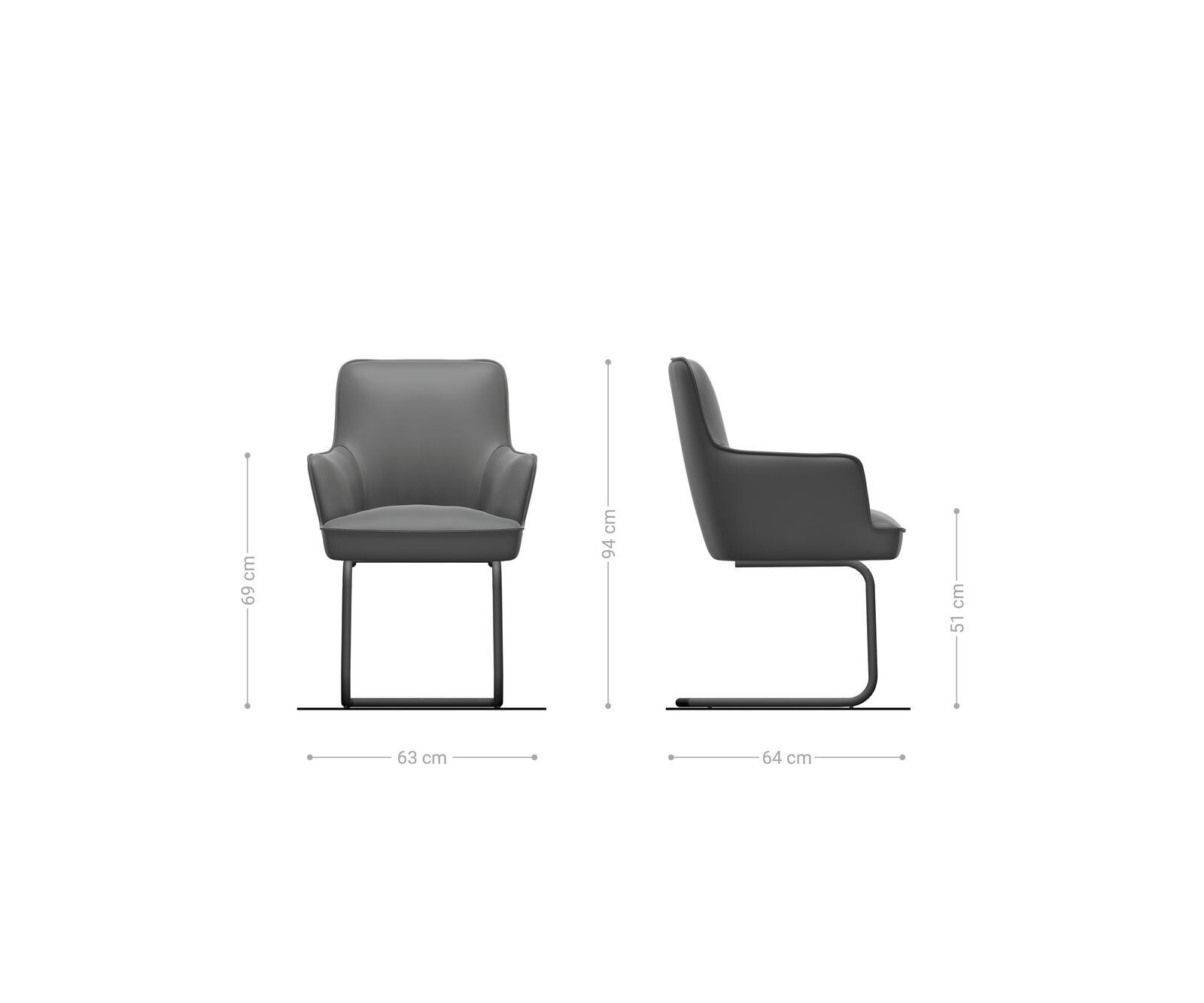 Люлеещ стол с подлакътници Естествена кожа Сиво-Кафяв Конзолен крак кръгъл Неръждаема стомана Покет пружина Heira-Flex 6