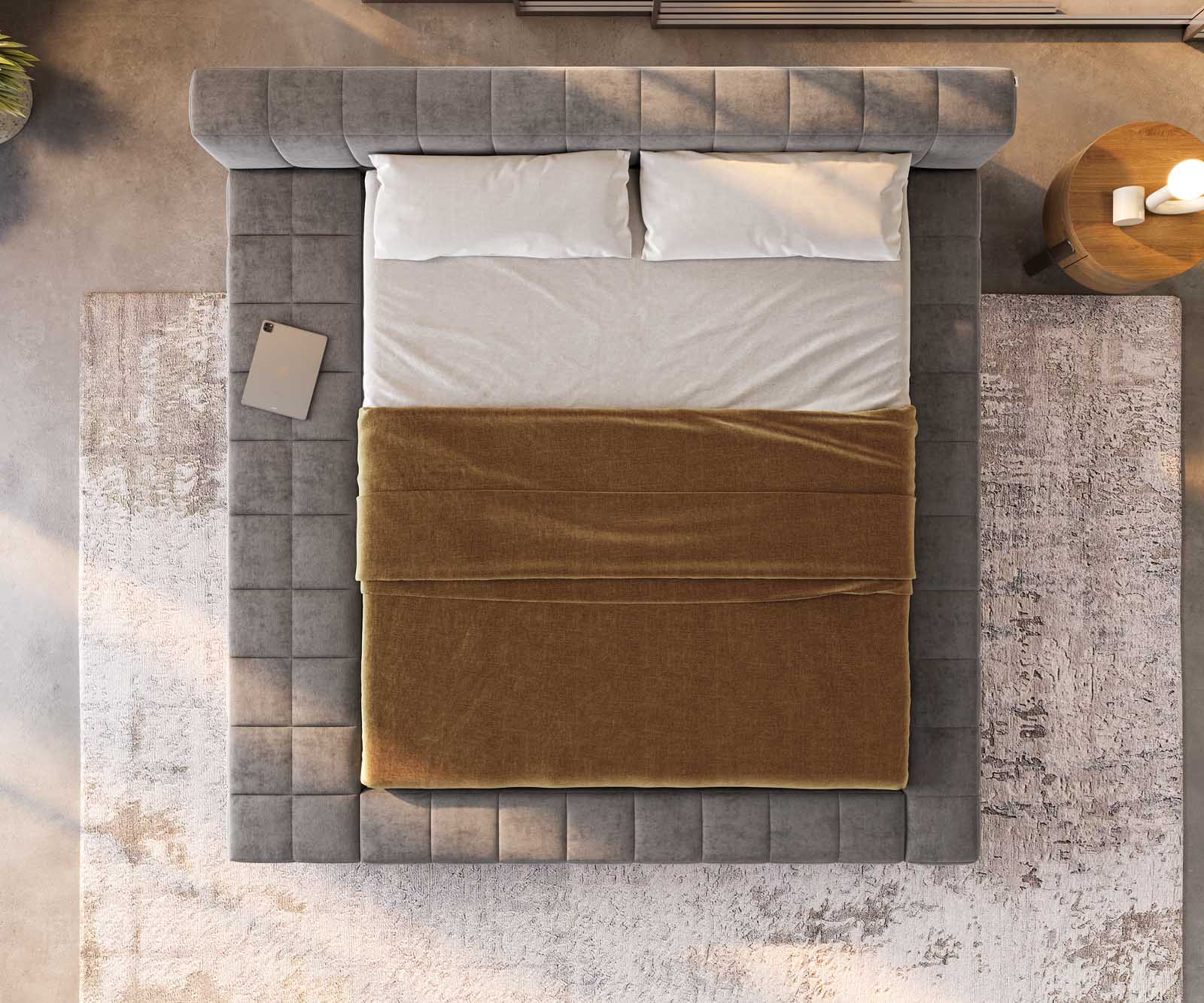 Тапицирано легло Espazio 180x200 cm от микрофибър в сиво с място за съхранение 4