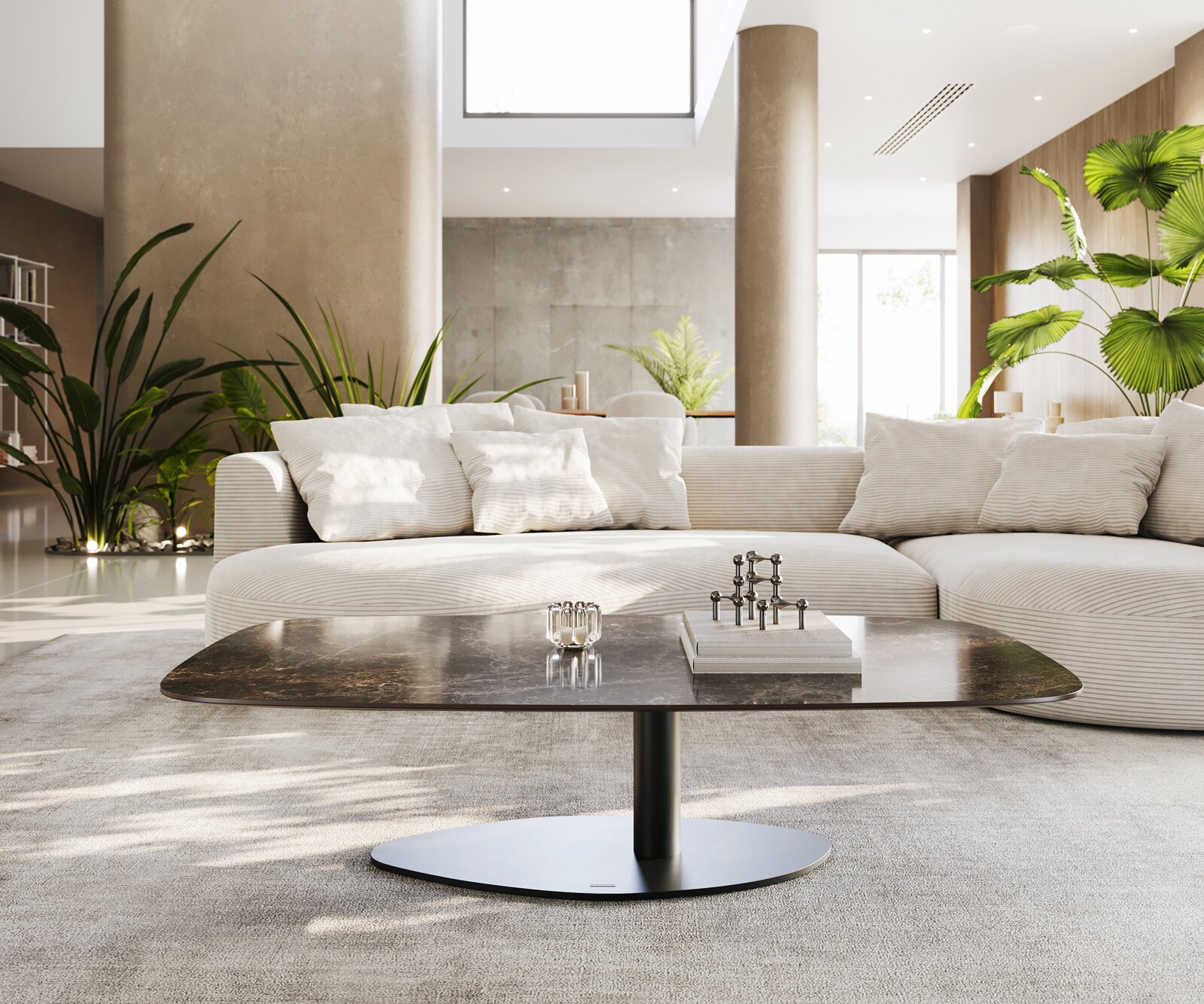 Масичка за кафе Edge Boot 140x80 cm керамика Laminam® Emperador Extra Lucidato тъмнокафяво Vibany Metal Black 2