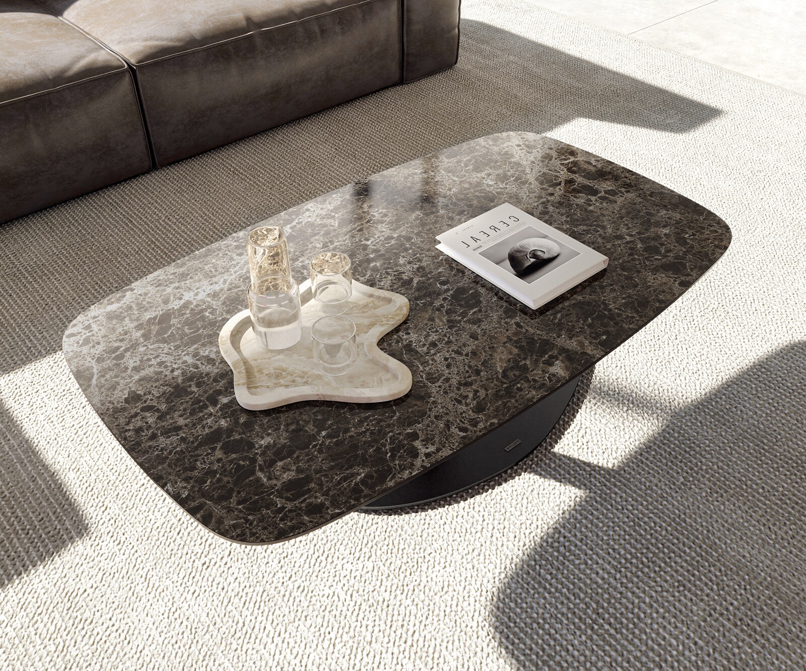 Масичка за кафе Edge Boot 120x70 cm керамика Laminam® Emperador Extra Lucidato тъмнокафяво Vibany Metal Black 3