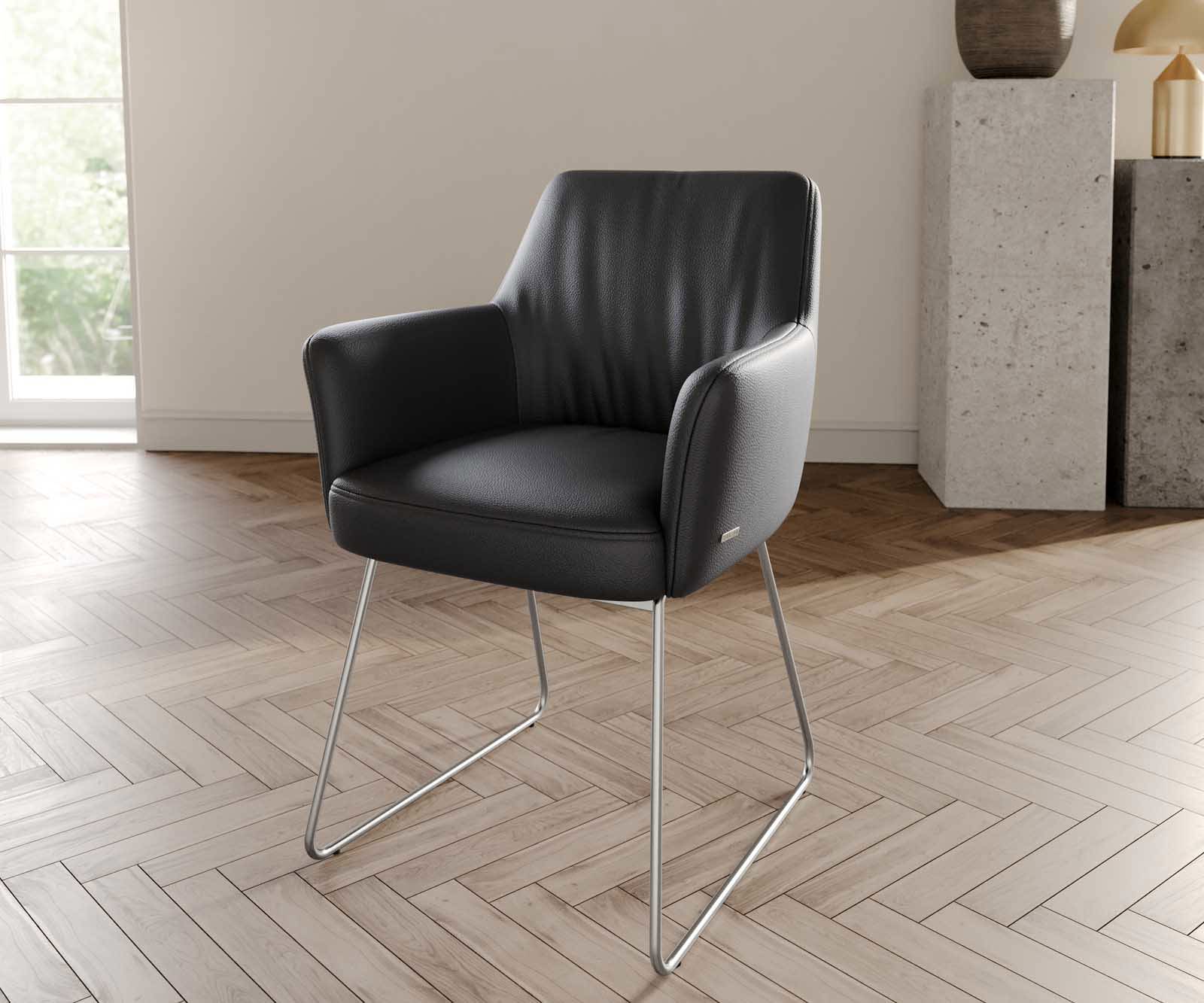 Стол Естествена кожа Черна Извити крака Неръждаема стомана Покет пружина Xana-Flex Стол Естествена кожа Черна Извити крака Неръждаема стомана Покет пружина Xana-Flex