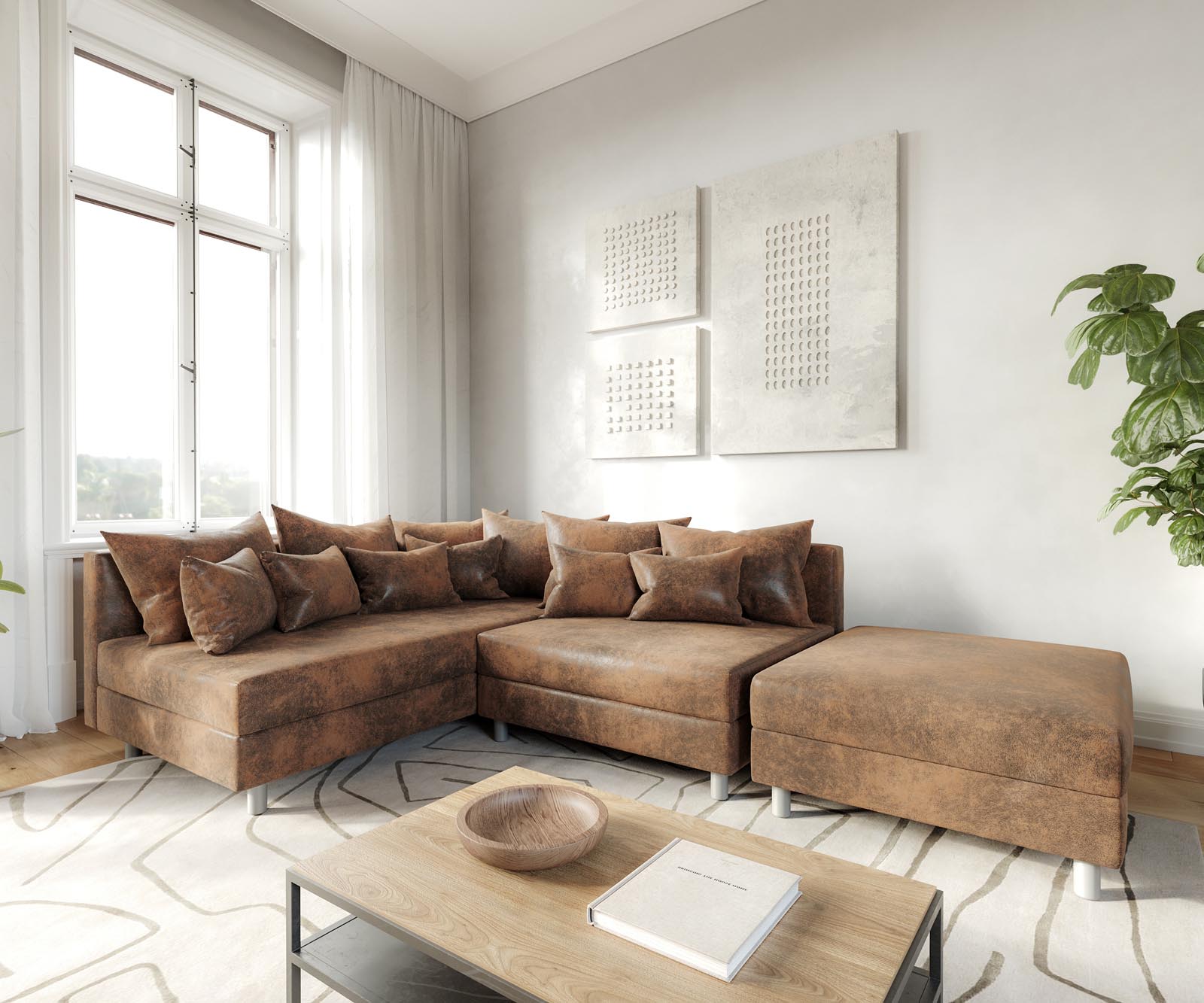 Ъглов диван Кафяв античен вид модулна лежанка дясна Clovis 2