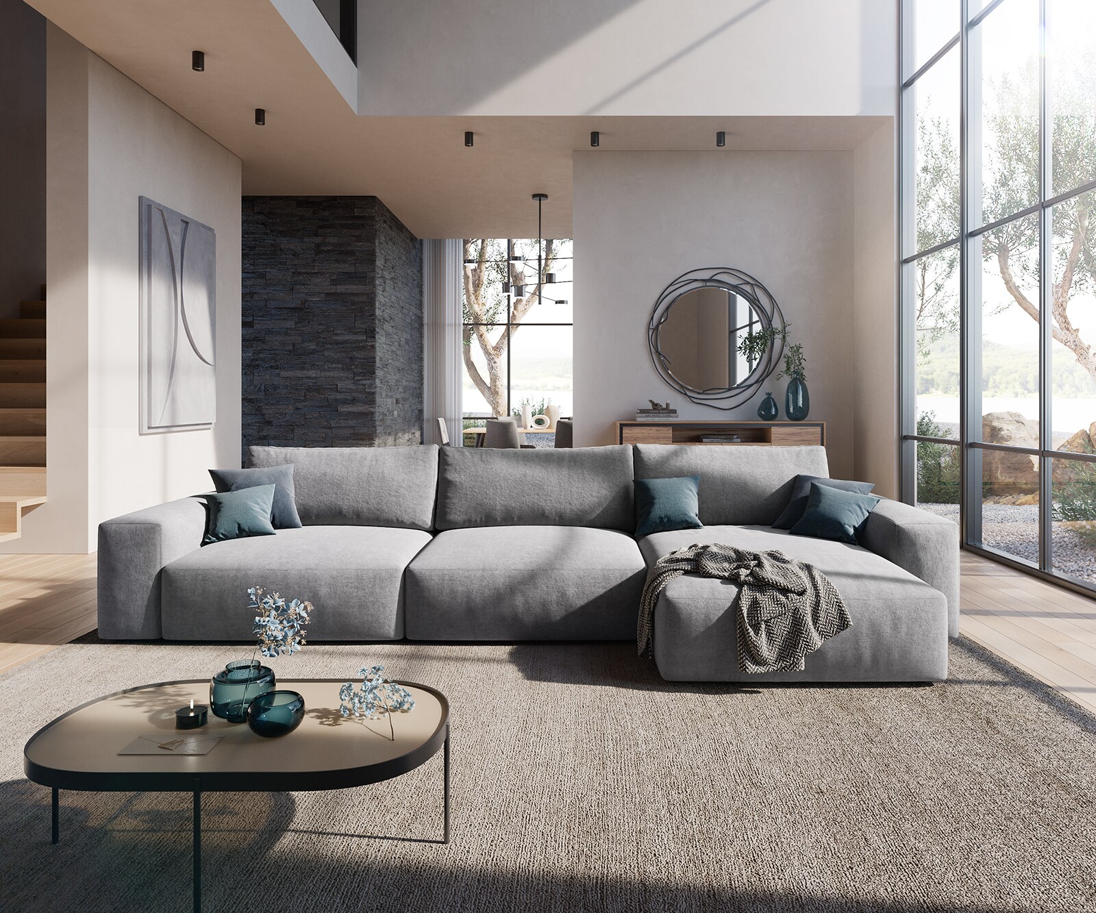 Ъглов диван Lanzo XL 380x180 см Микрофибър Сив, Лява/Дясна Лежанка 1